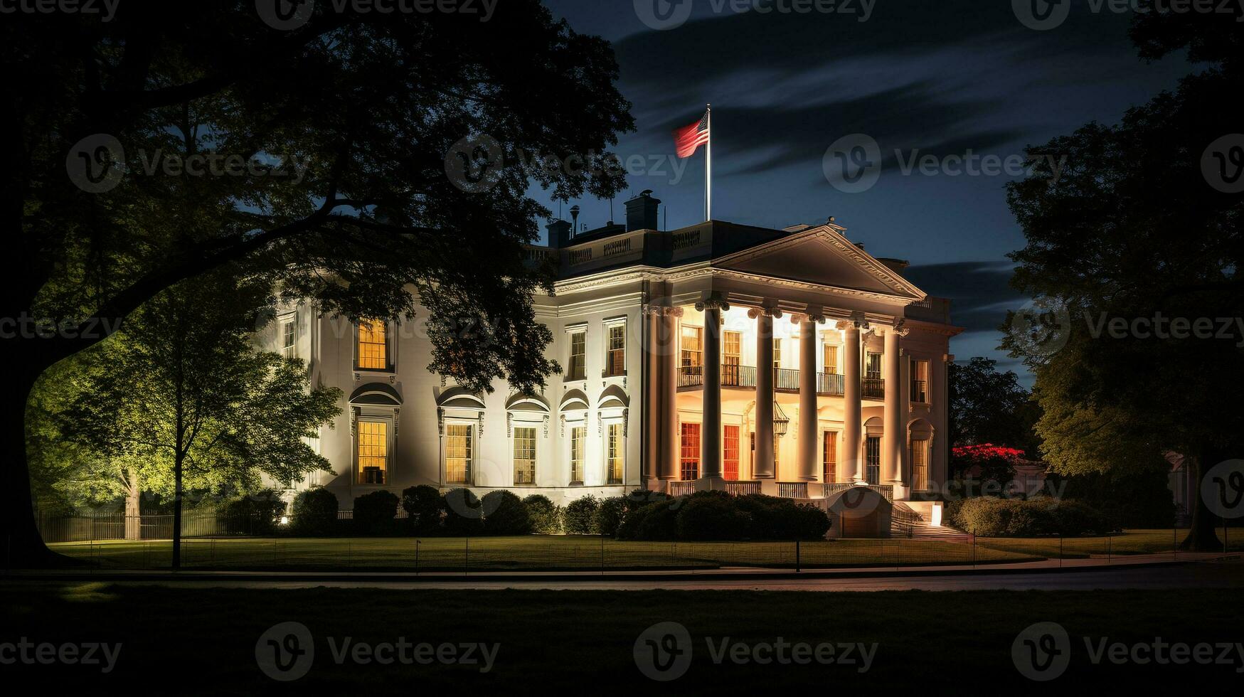 Nacht Aussicht von Weiß Haus. generativ ai foto