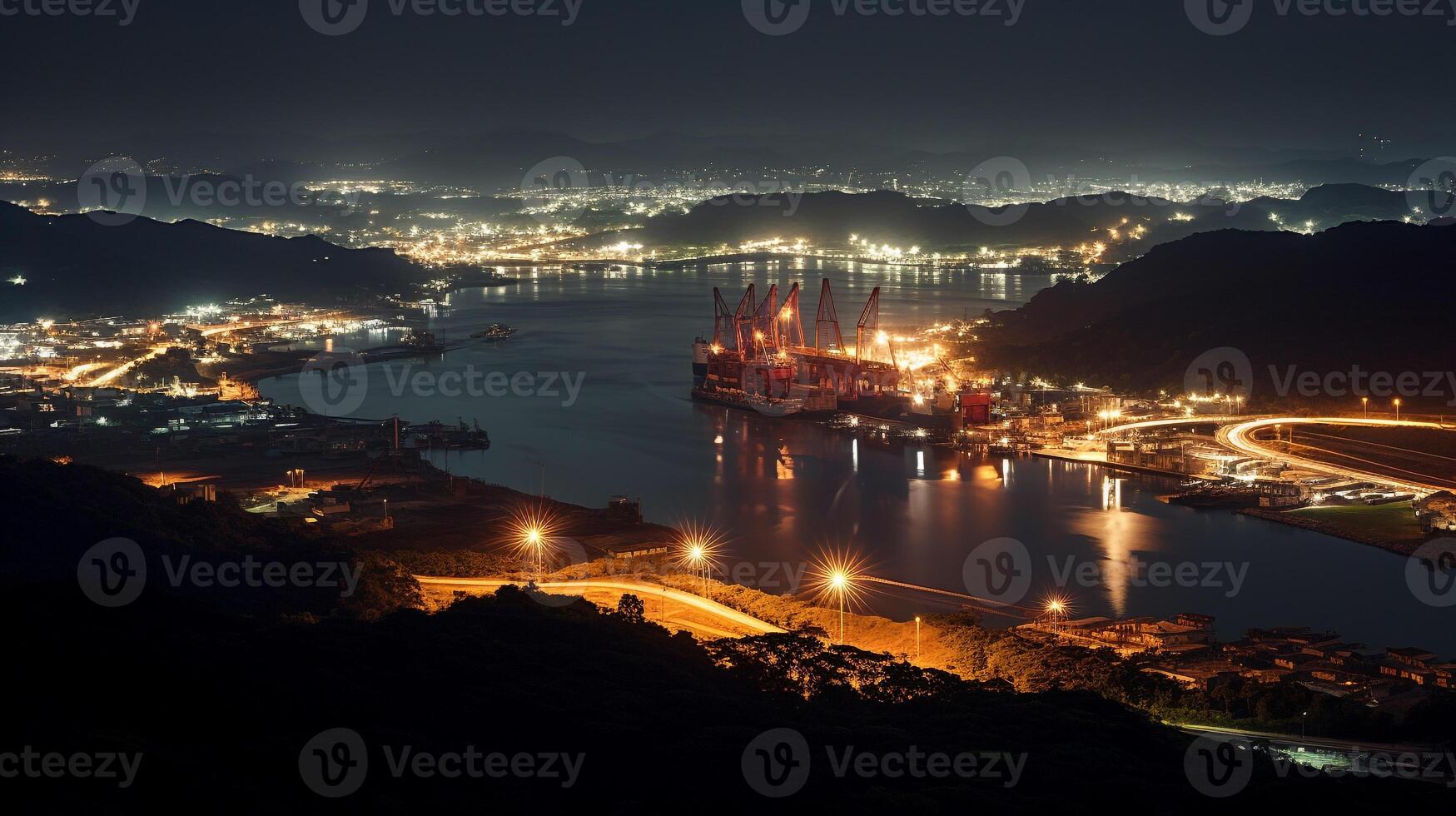 Nacht Aussicht von Panama Kanal. generativ ai foto