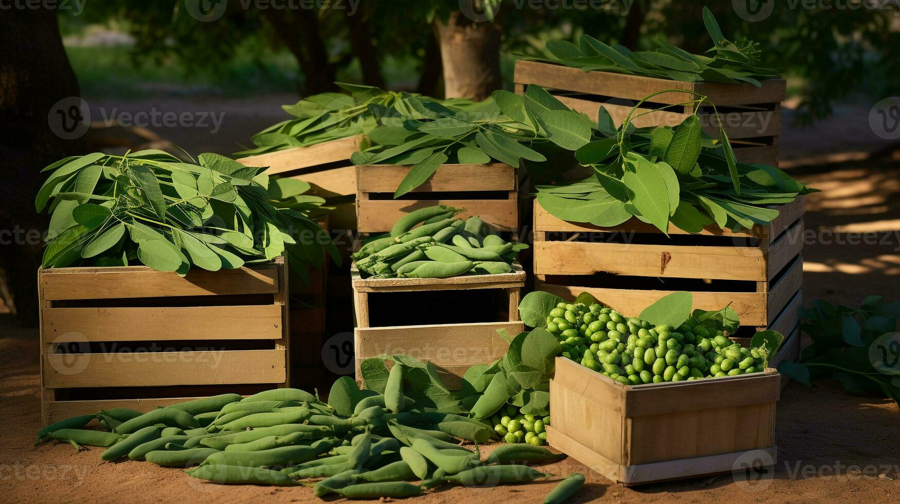 frisch gepflückt Moringa Obst von Garten platziert im das Boxen. generativ ai foto