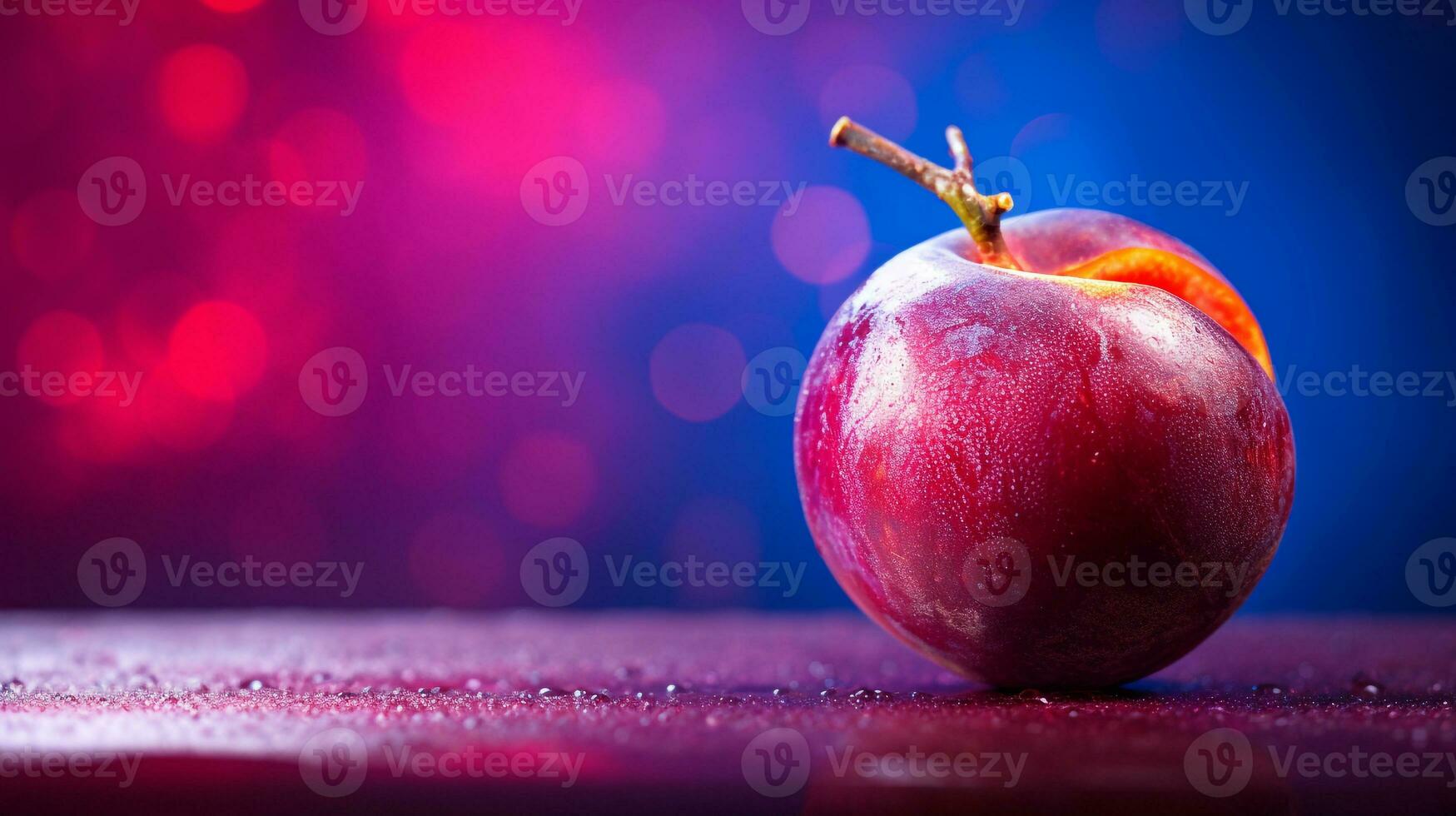 Foto von batako Pflaume Obst Hälfte gegen ein bunt abstrakt Hintergrund. generativ ai