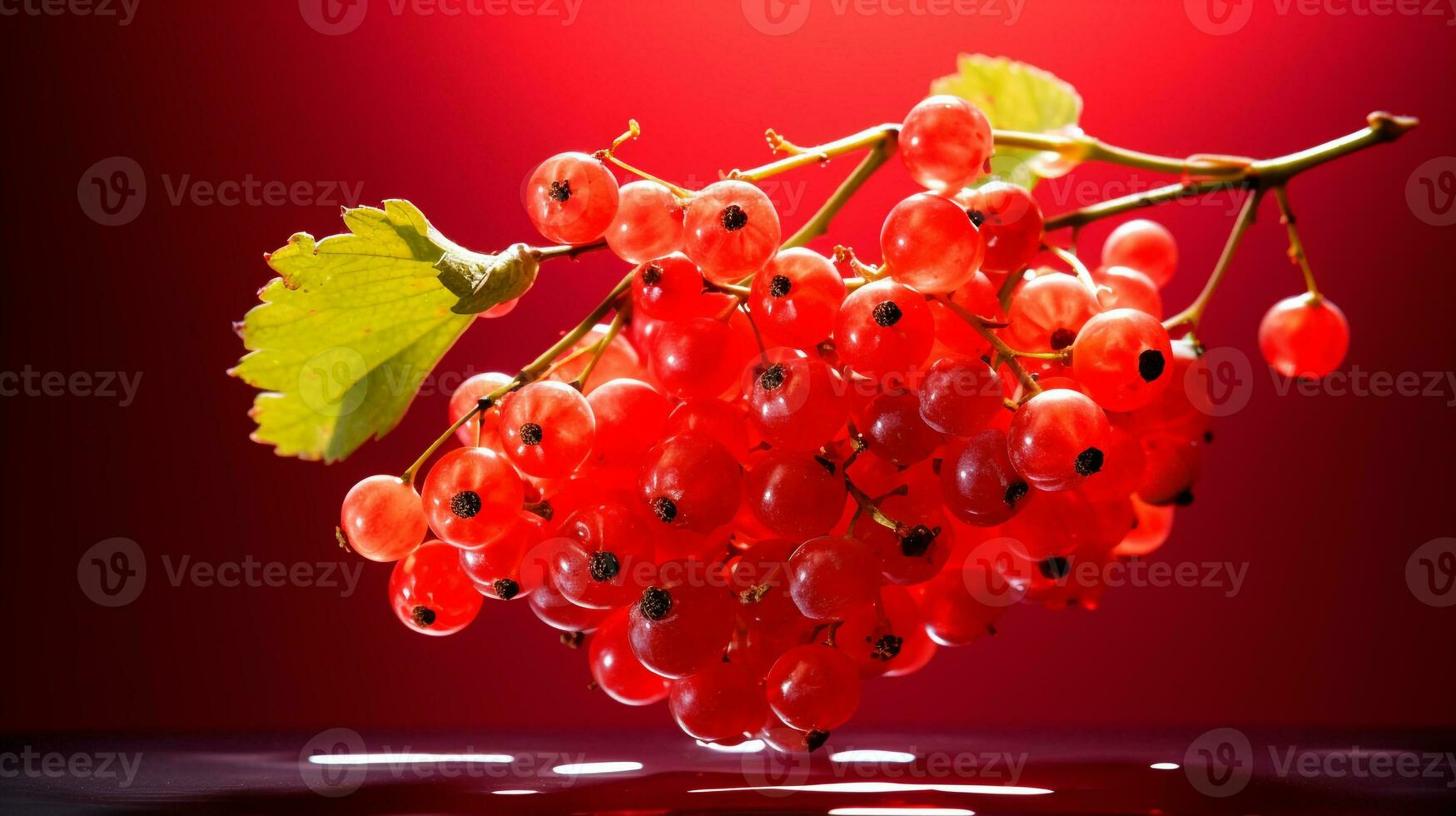 Foto von rot Johannisbeere Obst Hälfte gegen ein bunt abstrakt Hintergrund. generativ ai