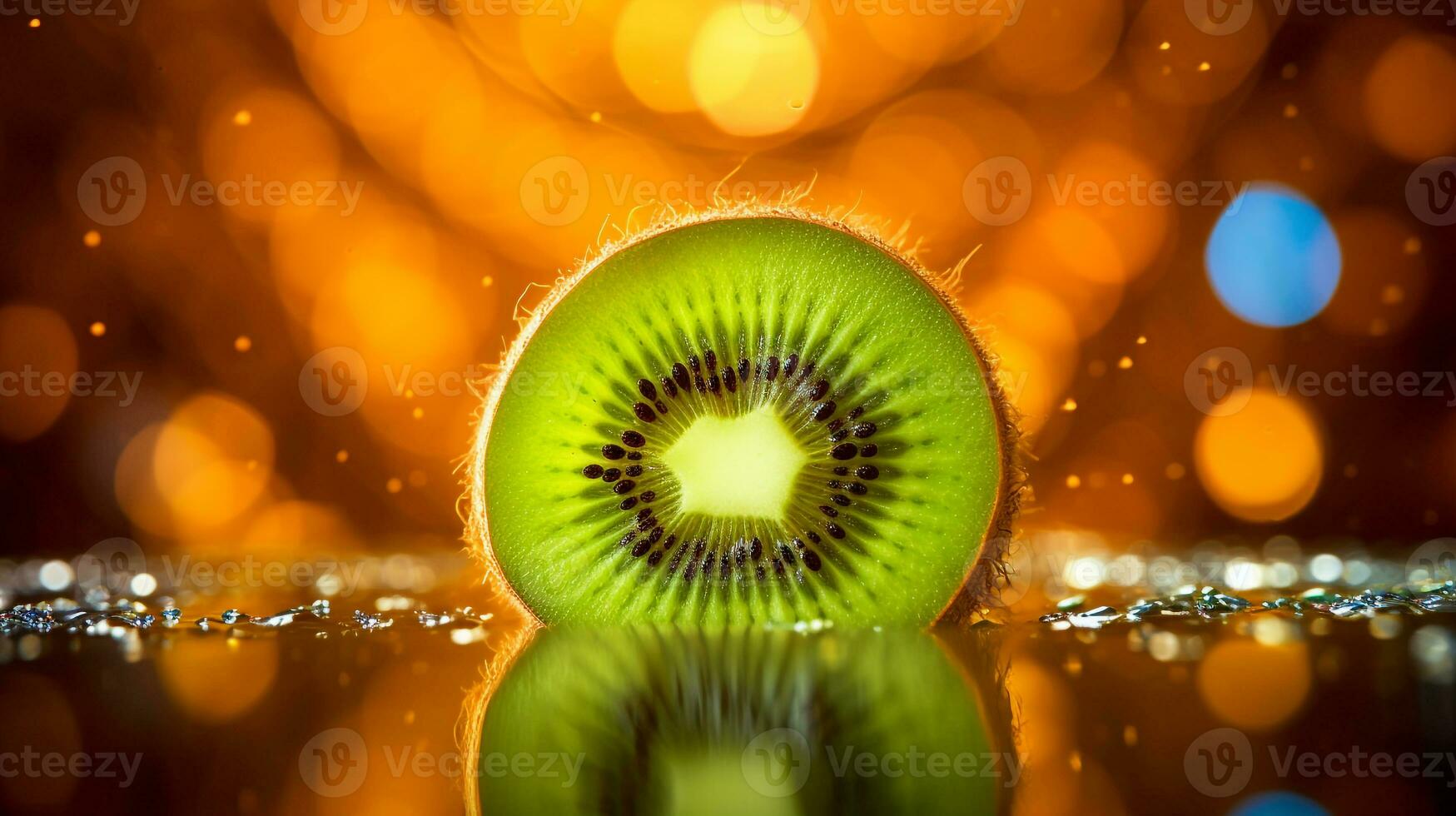 Foto von Kiwi Hälfte gegen ein bunt abstrakt Hintergrund. generativ ai