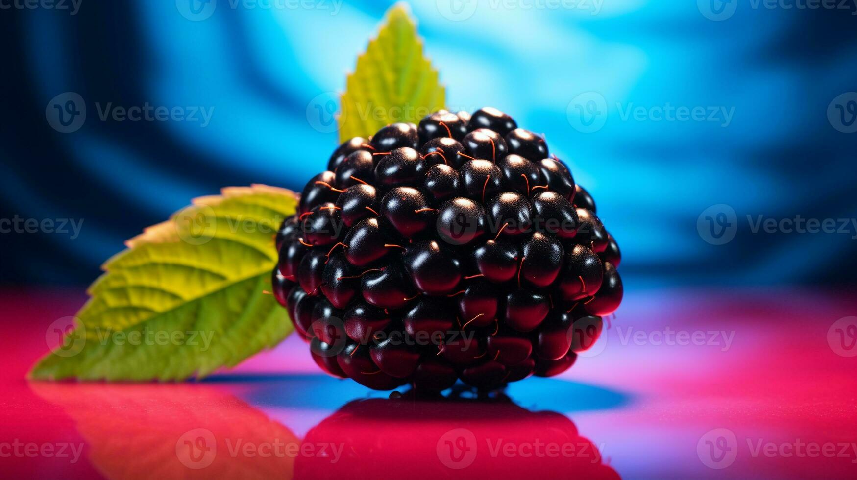 Foto von Brombeere Obst Hälfte gegen ein bunt abstrakt Hintergrund. generativ ai