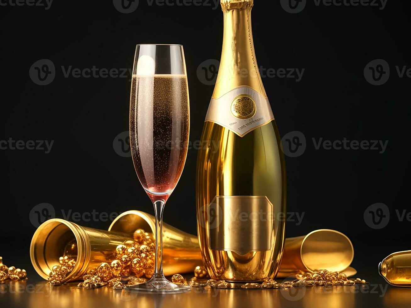 Champagner gefeiert golden Hintergrund. generativ ai foto