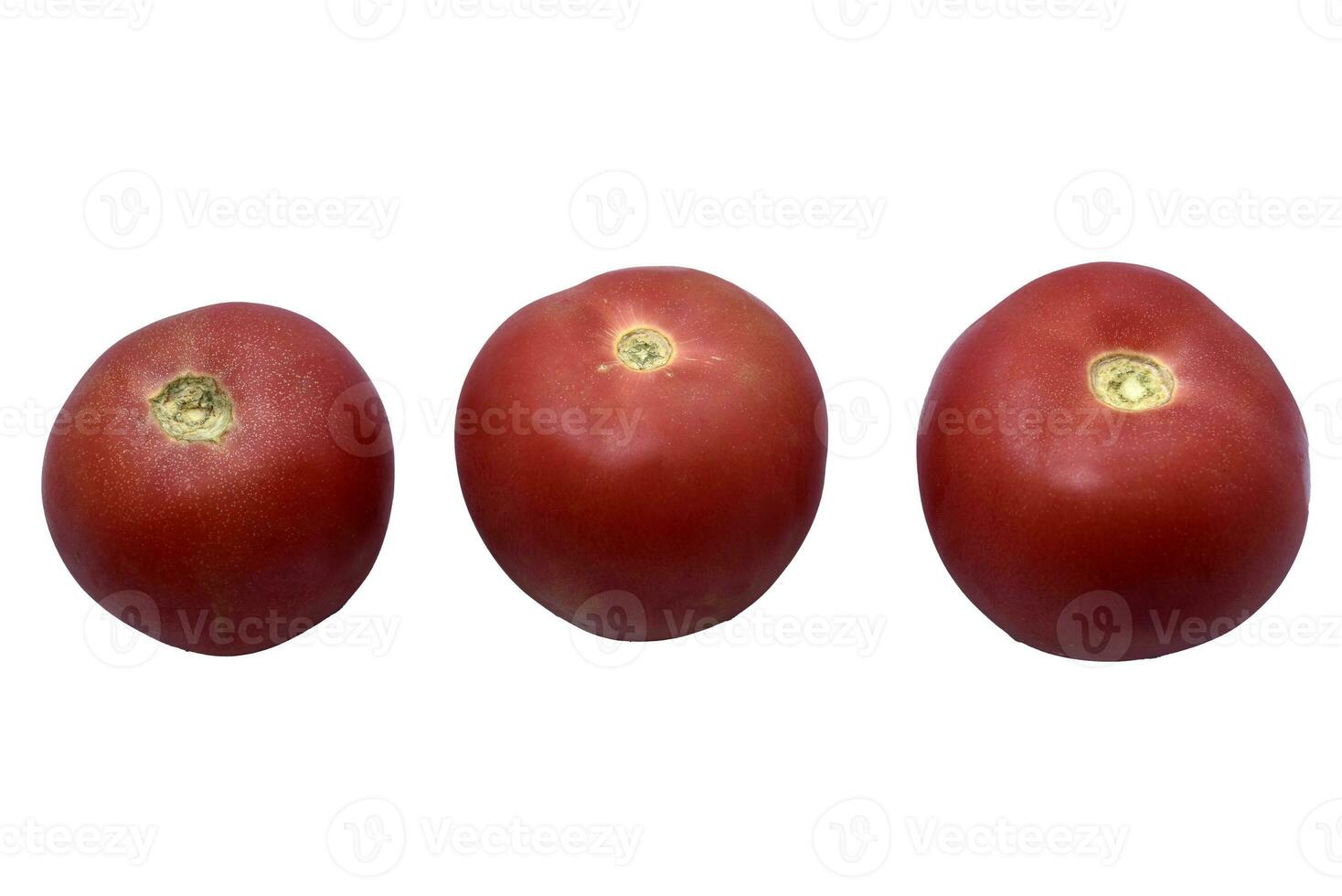 drei saftig rot Tomaten auf ein Weiß Hintergrund. foto