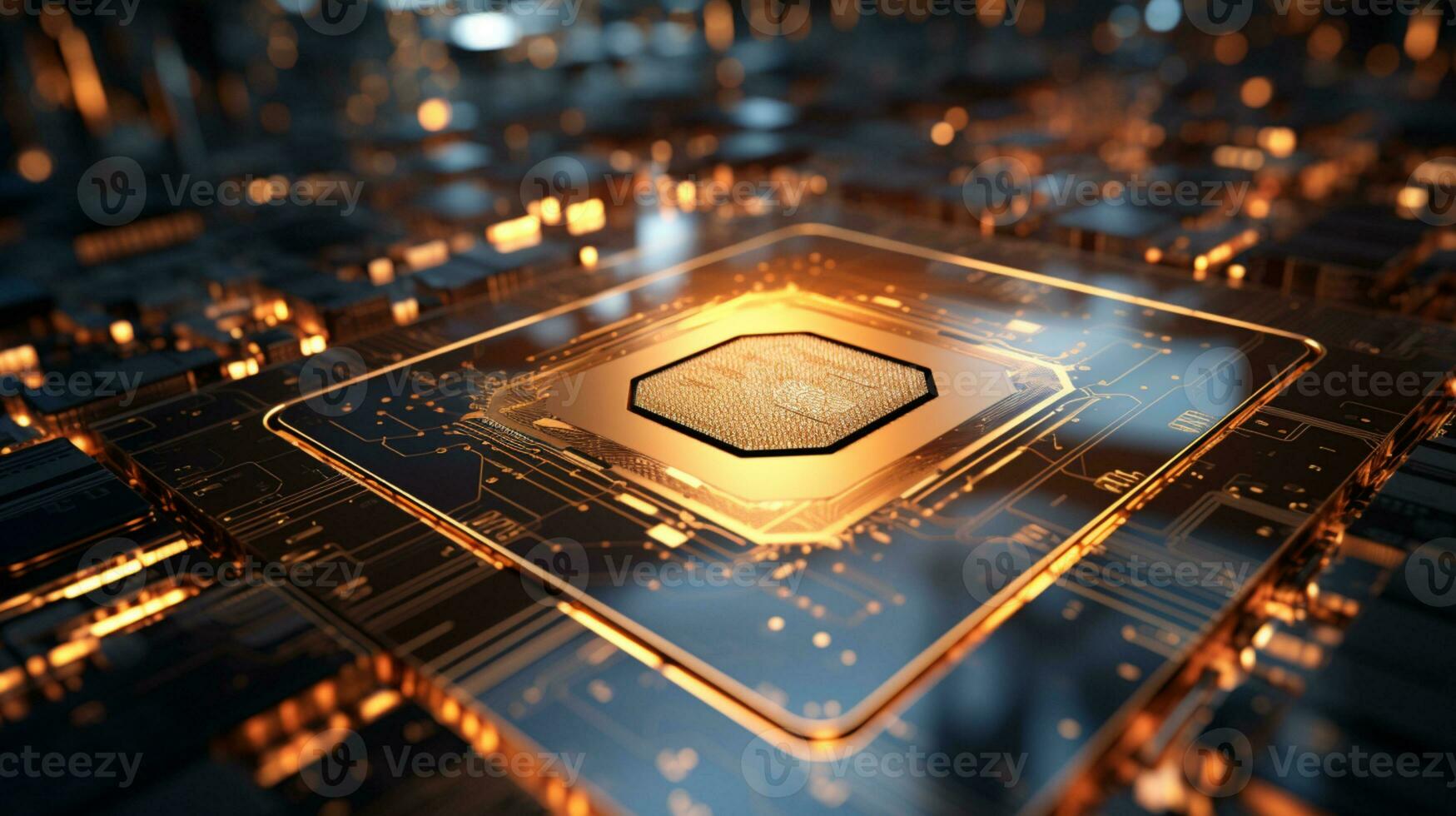 Hightech Computer Chip schließen oben Schuss, Produktion von elektronisch, Schaltkreis Planke, futuristisch Design, extrem Detail, ai generativ foto