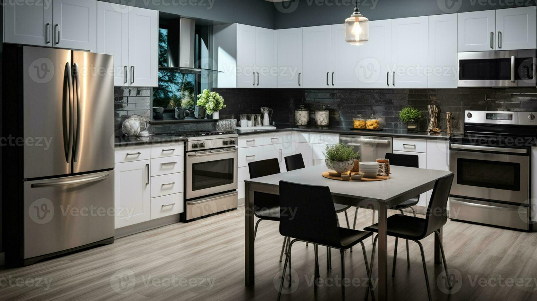 glatt möbliert Küche, stilvoll schön Kochen Bereich, Innere Design, ai generativ foto