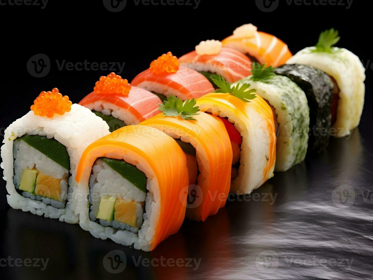 Sushi Rollen auf isoliert Hintergrund ai generativ foto