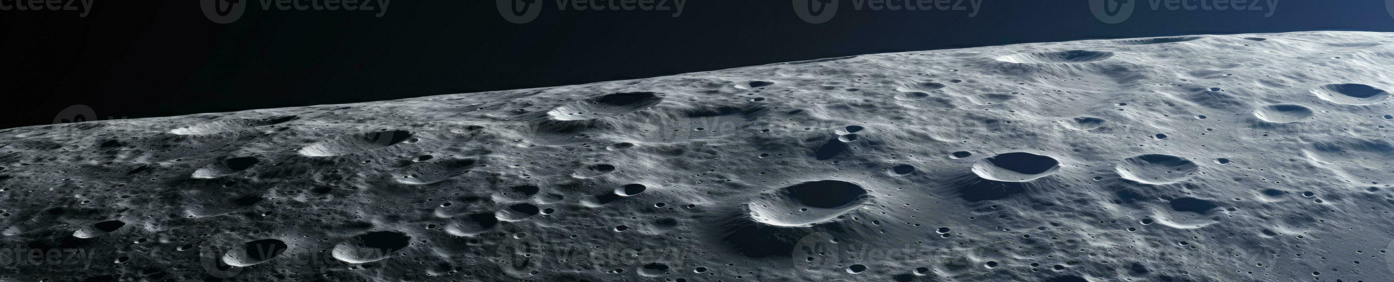 fesselnd Nahansicht von das Mond ist texturiert Oberfläche, Aufschlussreich felsig Krater und wellig Terrain. ai generativ. foto