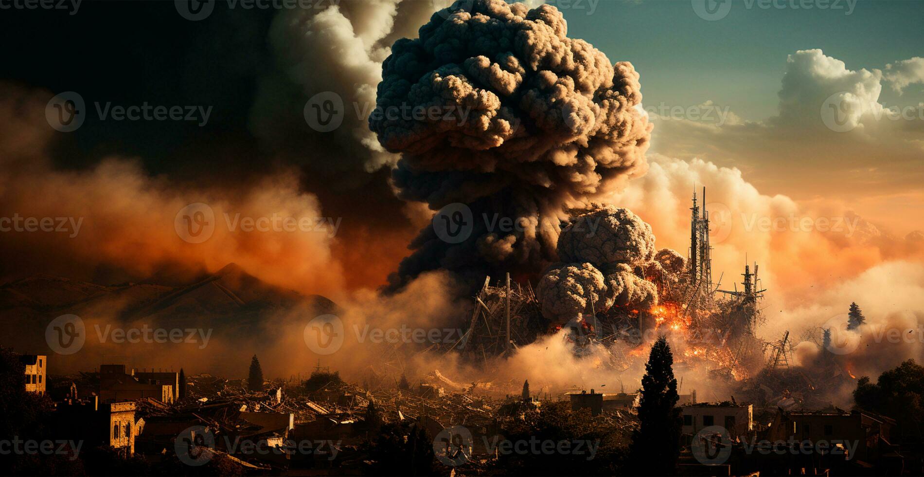 Bombe Explosion im Palästina, israelisch Attacke auf Gaza, östlichen Krieg - - ai generiert Bild foto