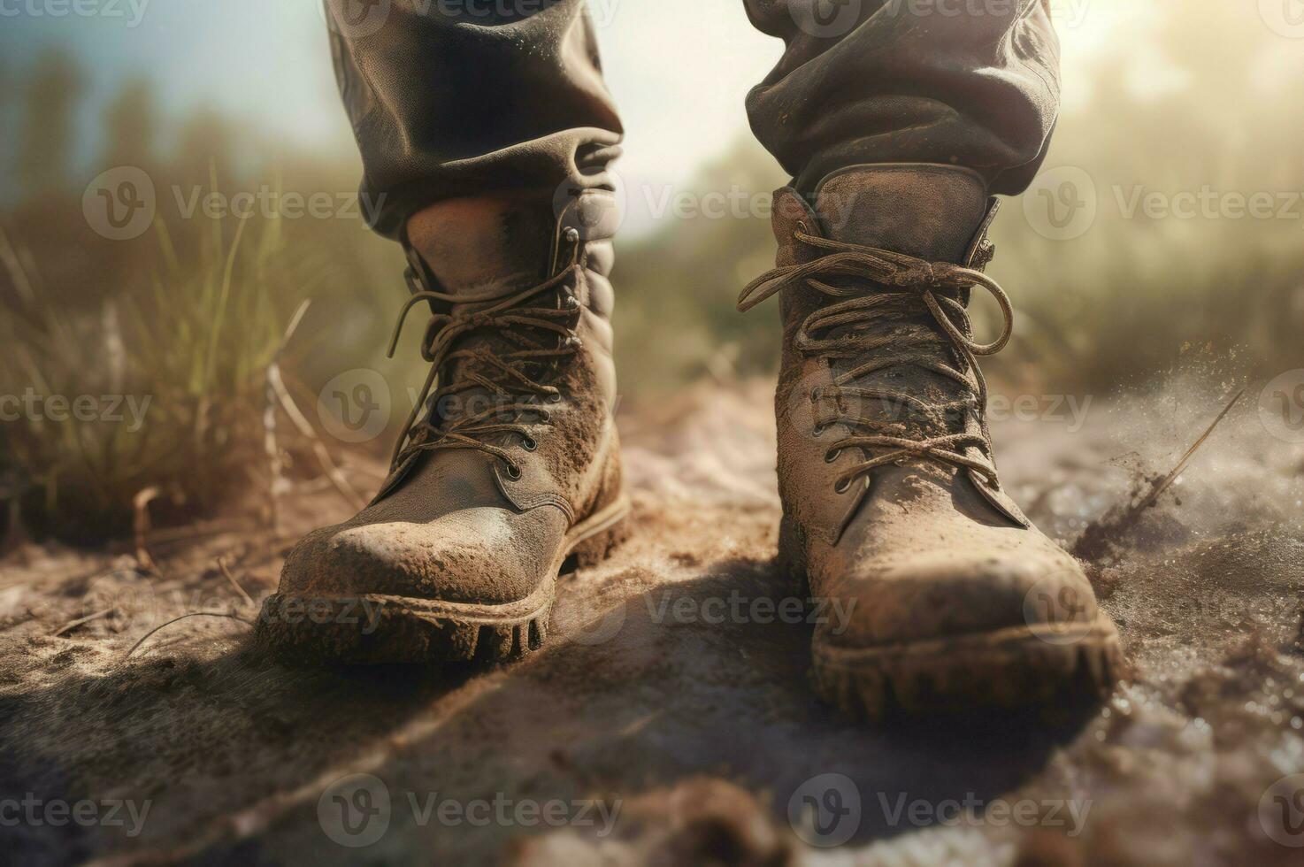 Leder schmutzig Wandern Stiefel. generieren ai foto