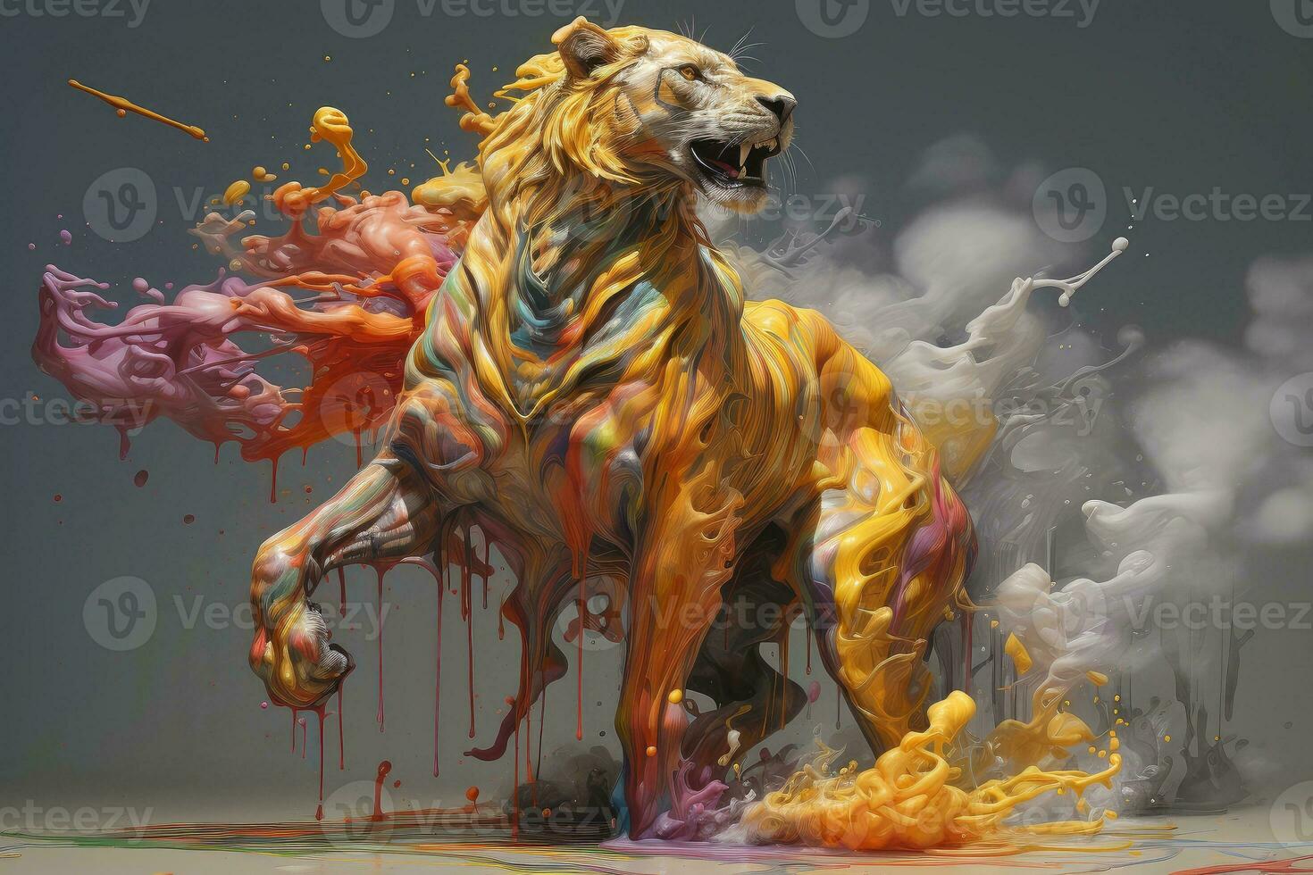 abstrakt Tiger mit Komplex Bewegung und dunstig Farbe, generativ ai Illustration foto