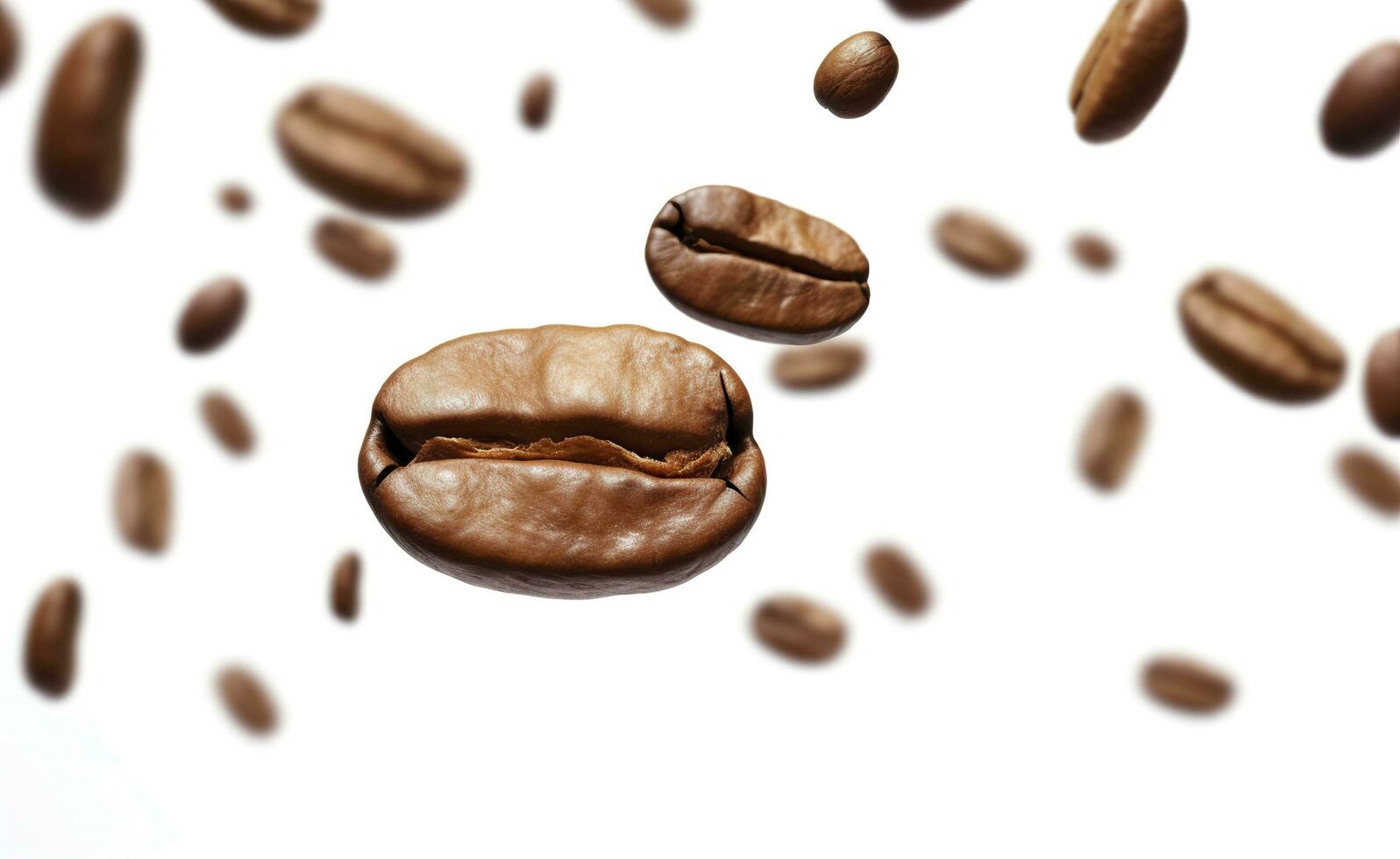 Kaffee Bohne fliegend auf Weiß Hintergrund, 3d Illustration. generativ ai foto