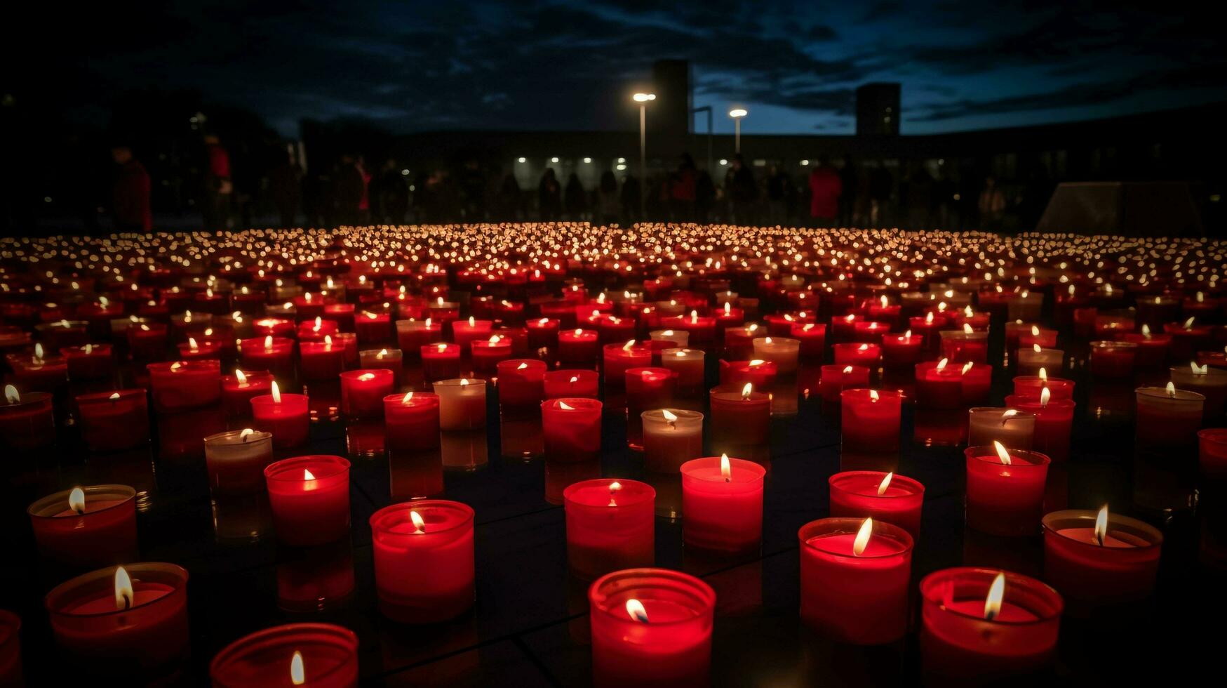 ein düster noch hoffnungsvoll Szene, ein Kerzenlicht Mahnwache auf Welt AIDS Tag, ai generiert foto