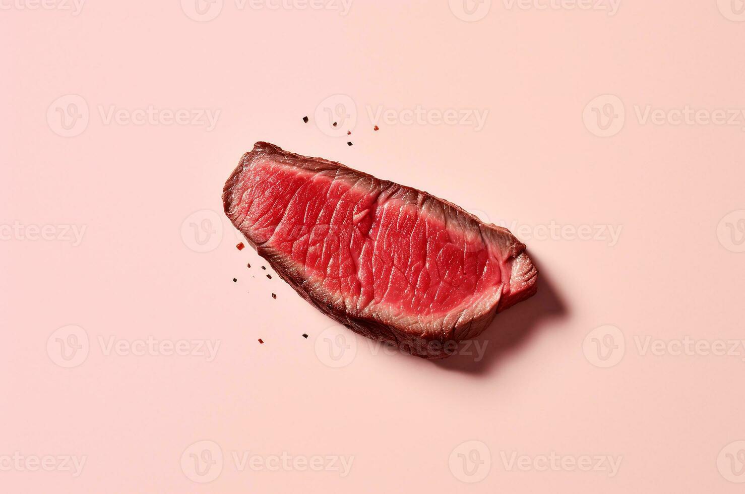 Stück von Rindfleisch Steak oben Sicht. generativ ai foto