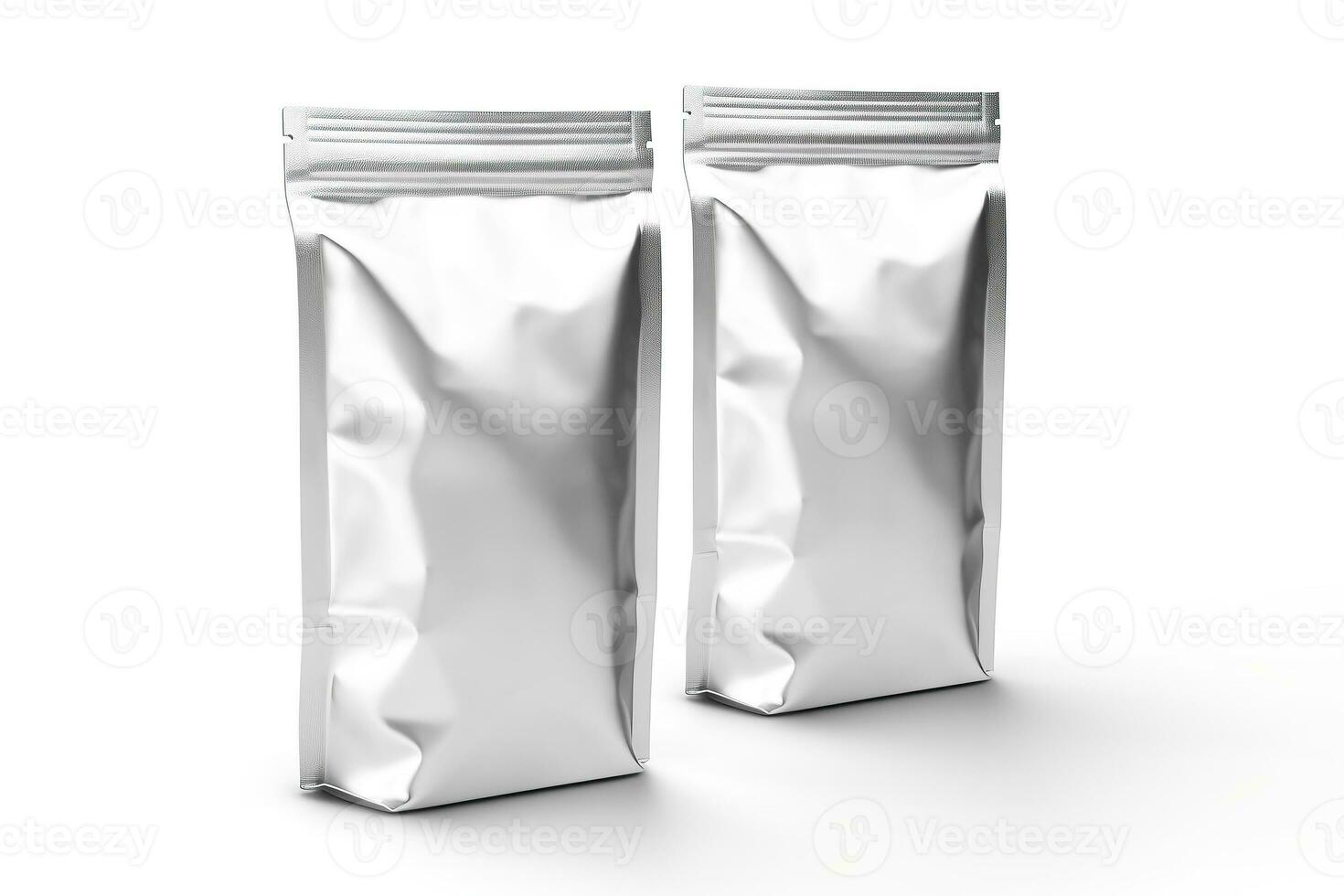 ein Verpackung Weiß Karton oder Beutel Tasche mit Licht Silber ml Verpackung Vorlage Illustration Lager Foto generativ ai