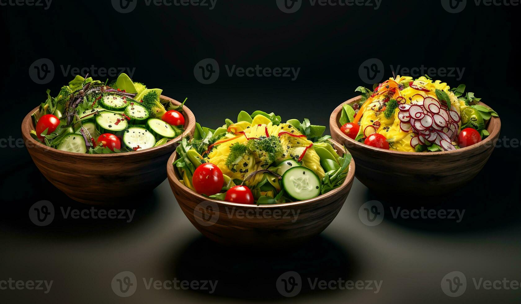 Salat von verschiedene Gemüse im Schalen. ai generiert foto