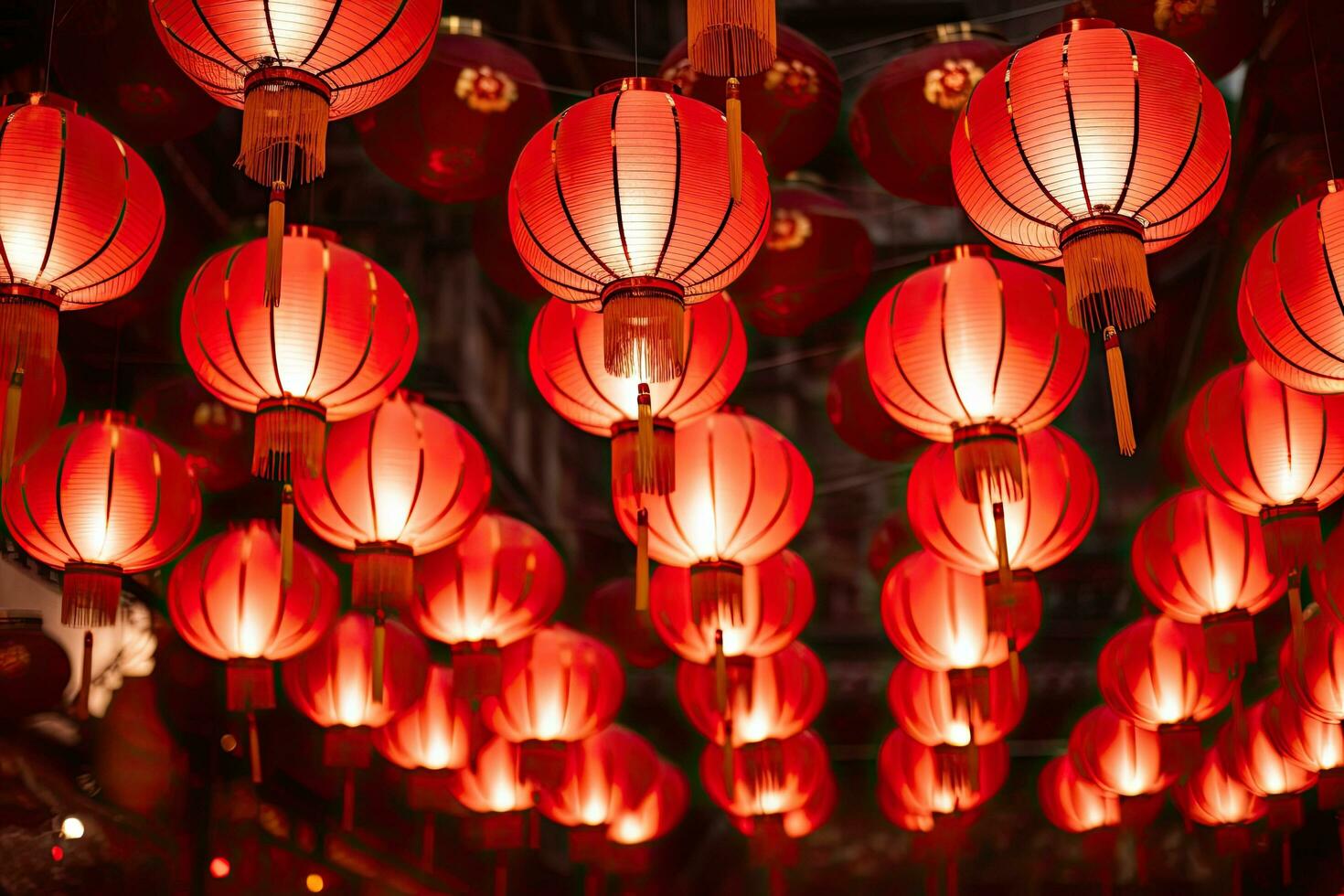 Chinesisch Laternen im hoi ein uralt Stadt, Vietnam. Chinesisch Laternen sind ein Symbol von Vietnamesisch Kultur, rot Laternen im Chinesisch Mond- Neu Jahr Festival, Thailand, ai generiert foto