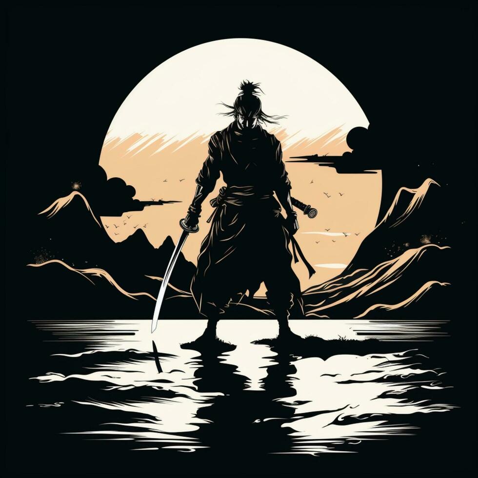 Samurai Illustration Design Kunst auf schwarz Hintergrund foto