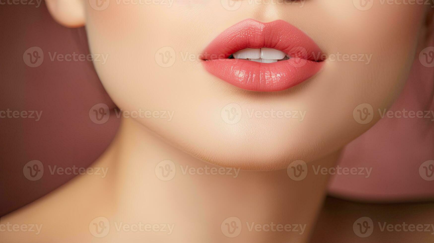 Nahansicht von weiblich Lippen, ai generiert foto