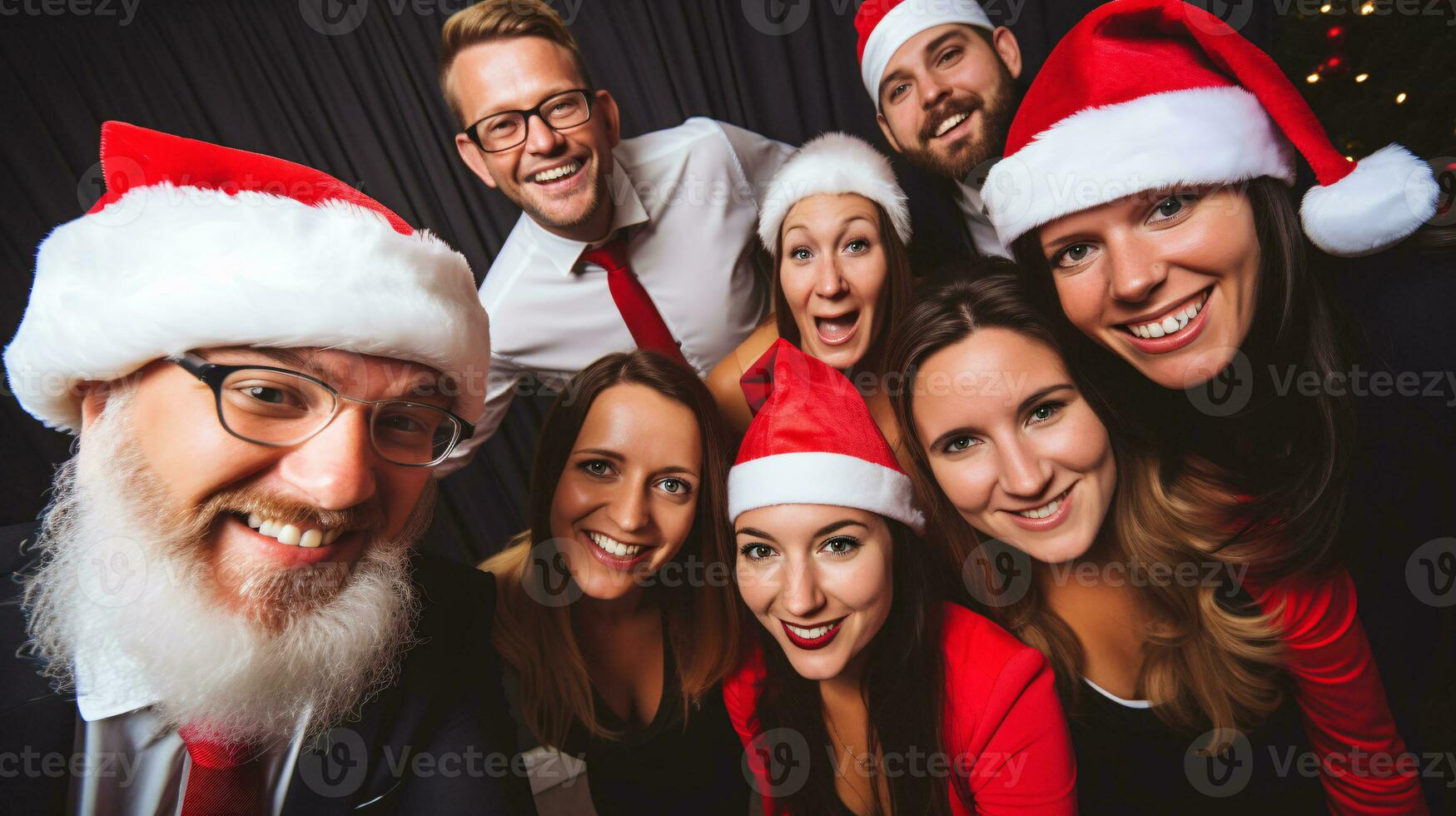 ai generativ Geschäft Menschen im Weihnachten Büro Sozial sammeln, treffen, Party foto