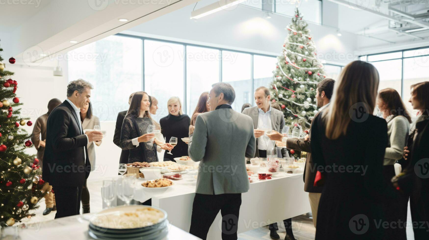 ai generativ Geschäft Menschen im Weihnachten Büro Sozial sammeln, treffen, Party foto