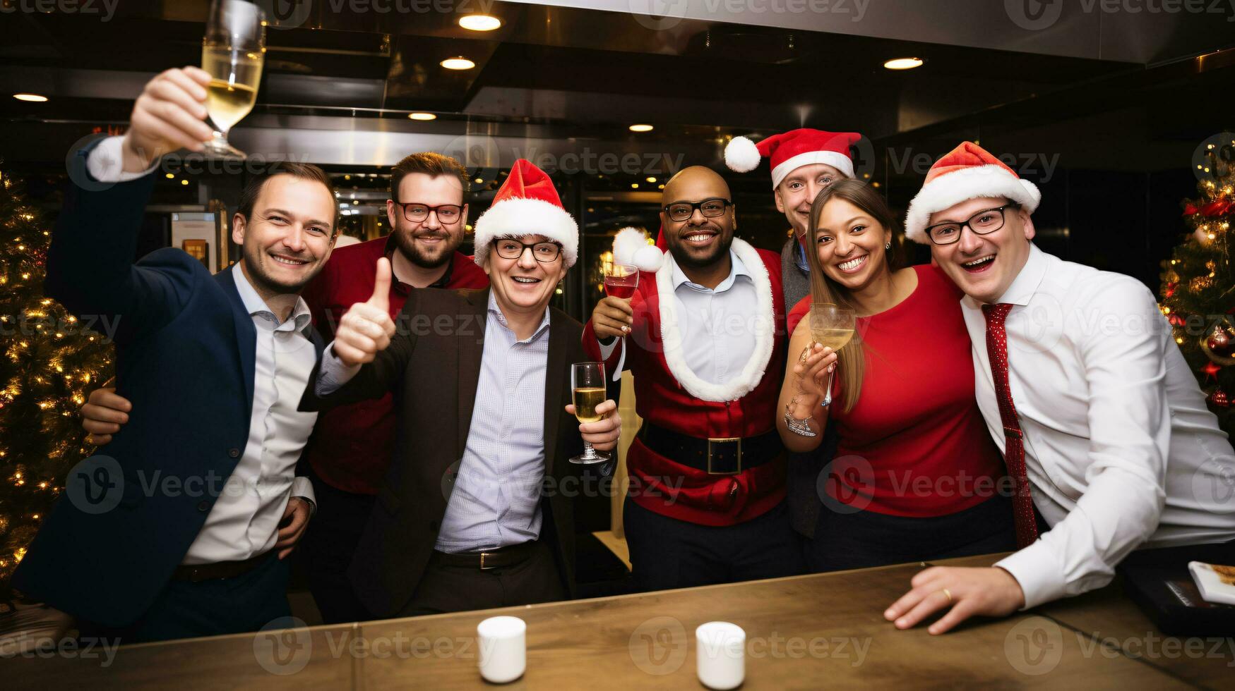 ai generativ Geschäft Menschen im Weihnachten Büro Sozial sammeln, treffen, Party foto