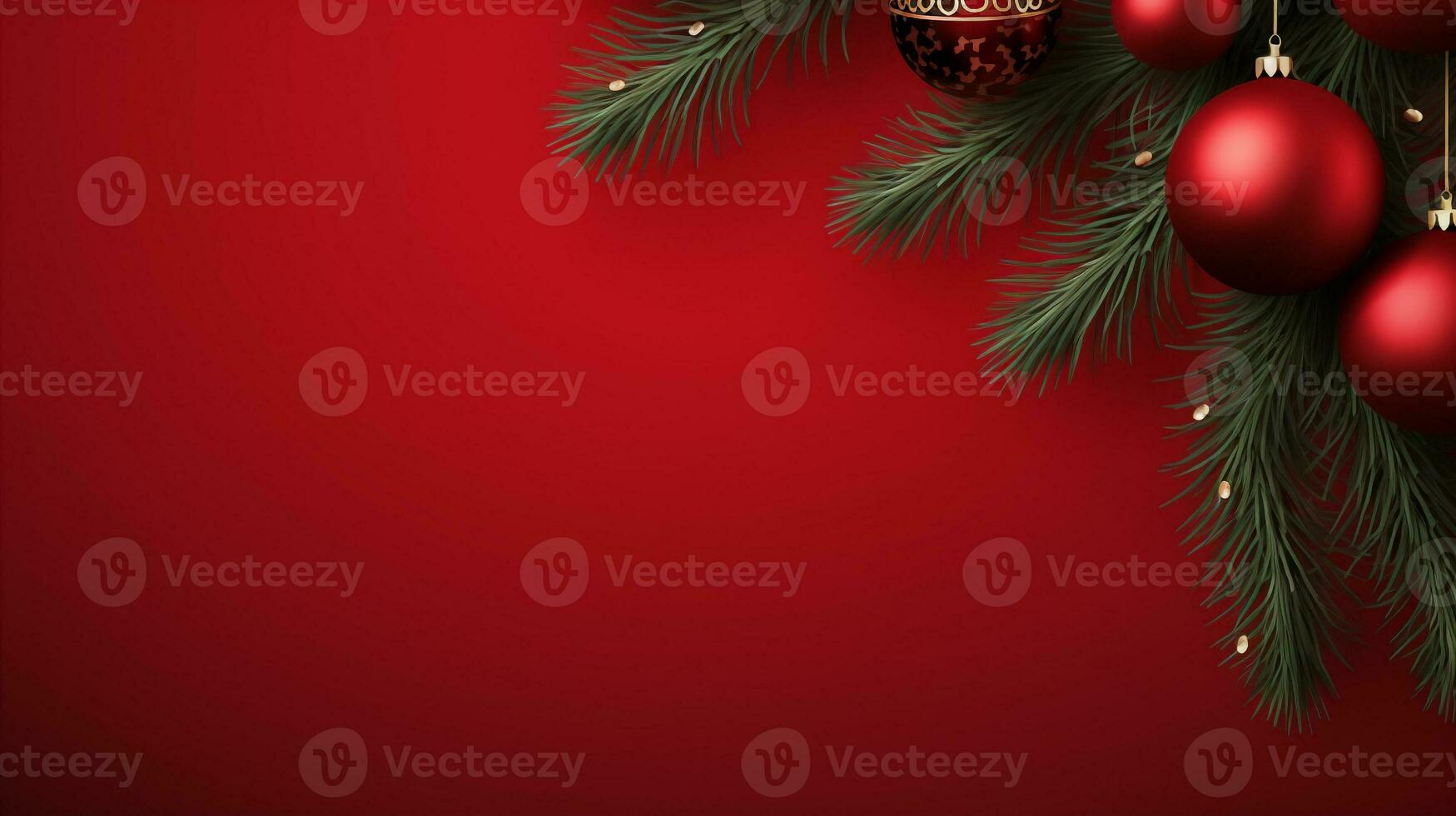 rot Hintergrund, dekoriert mit Weihnachten Ball, Kopieren Raum oben Sicht, luxuriös Dekoration Hintergrund ai generiert foto