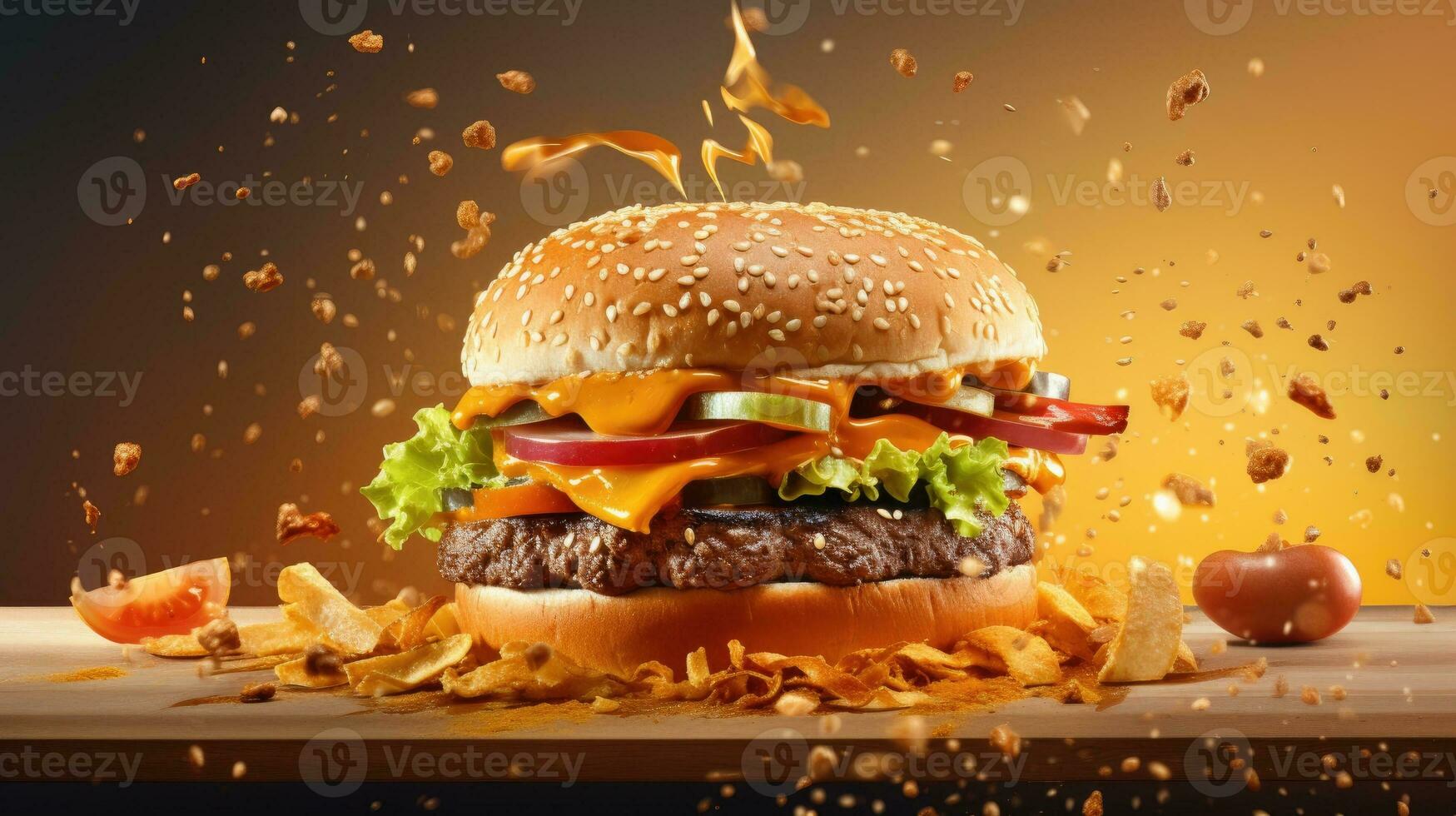 Burger, Hamburger, Cheeseburger, Fastfood. Netz Banner mit Kopieren Raum. generativ ai foto