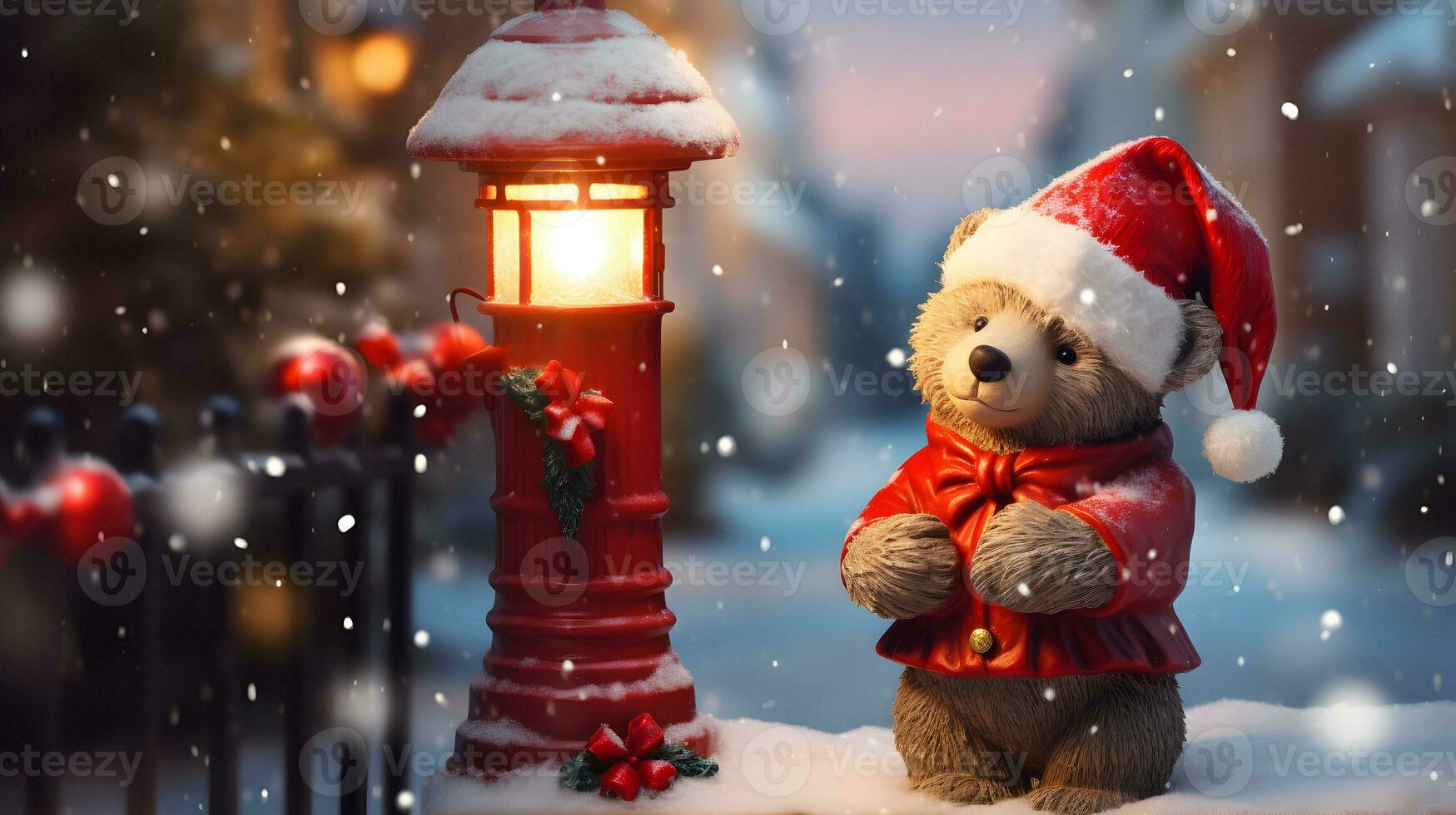 Super süß Teddy Bär im Santa Hut mit Geschenkbox. ai generiert Bild foto
