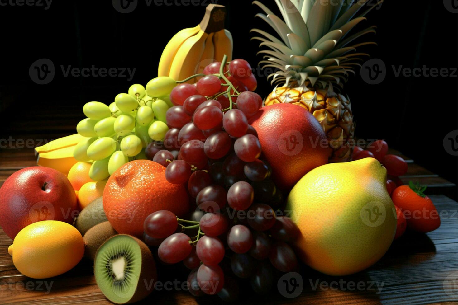 erreichen Fotorealismus durch das Darstellung von detailliert, lebensecht Früchte ai generiert foto