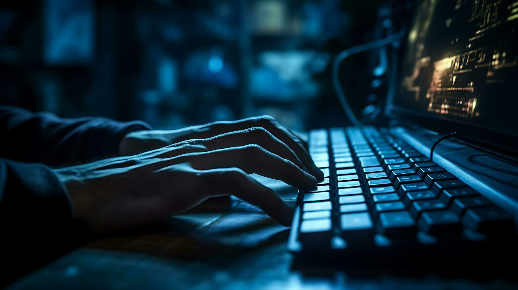 Hand Tippen auf Computer Tastatur beim Nacht foto