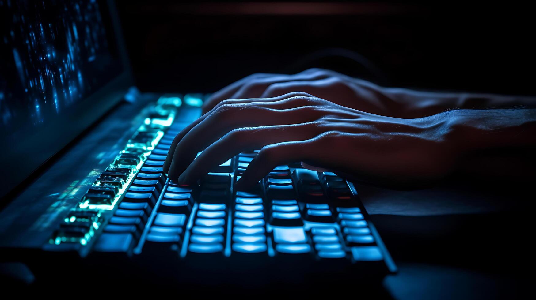 Hand Tippen auf Computer Tastatur beim Nacht foto