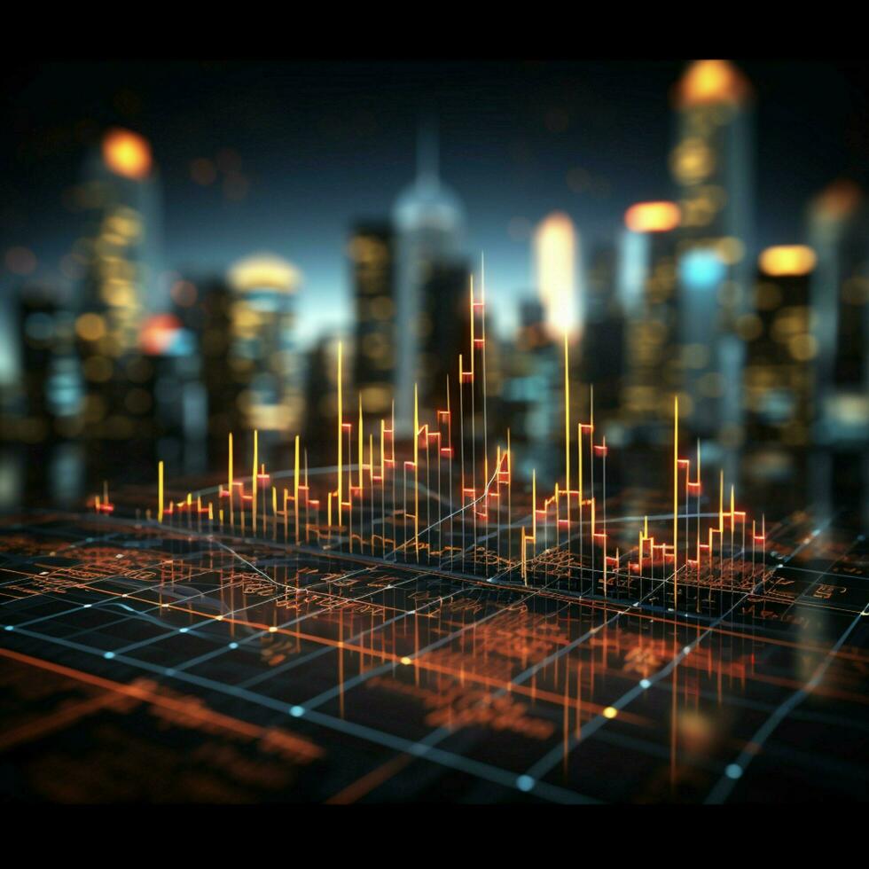 Geschäft Entscheidungen informiert durch Leuchter Graph illustrieren Lager Markt Trends effektiv zum Sozial Medien Post Größe ai generiert foto