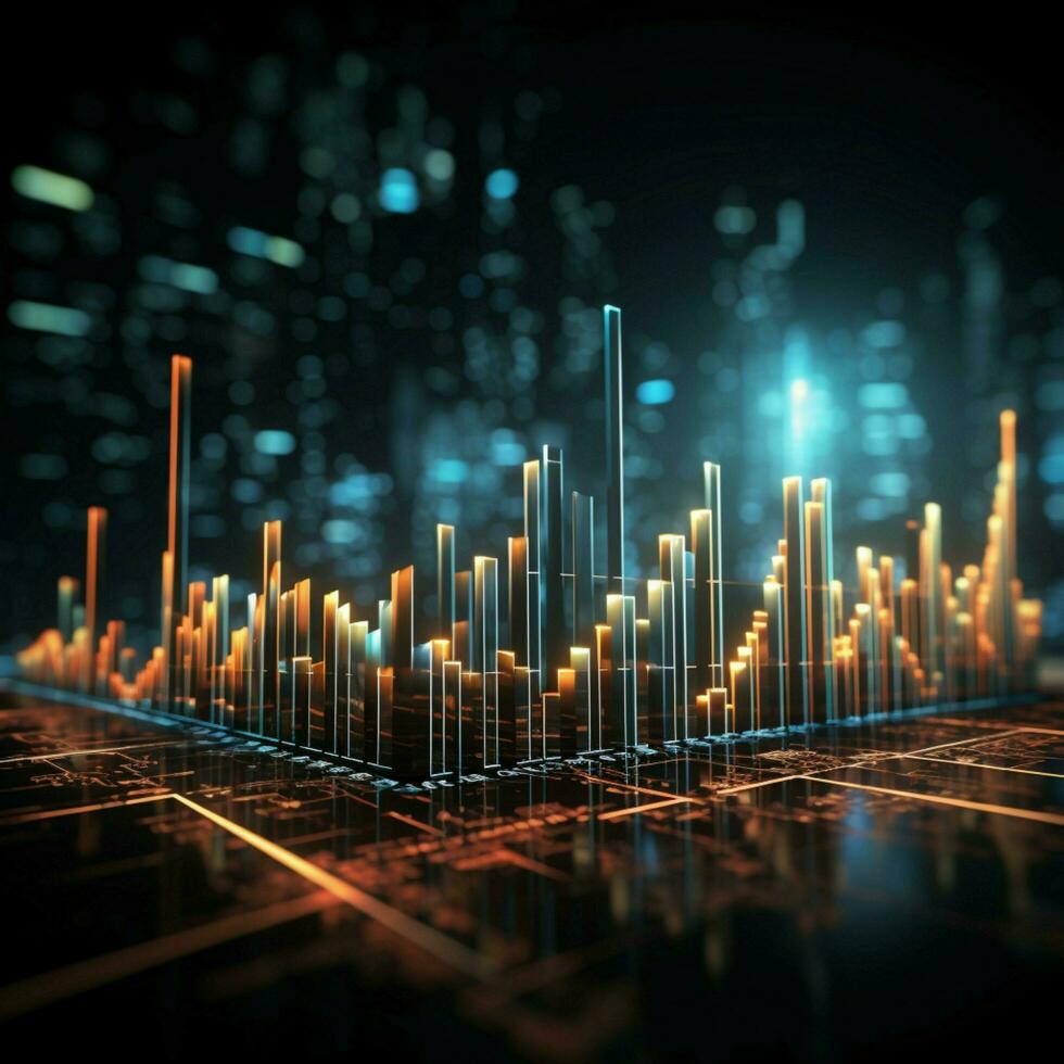 finanziell Statistiken, Lager Markt visuelle Darstellungen, und Aufwärtstrend Pfeil verschmelzen im Wirtschaft Konzept zum Sozial Medien Post Größe ai generiert foto