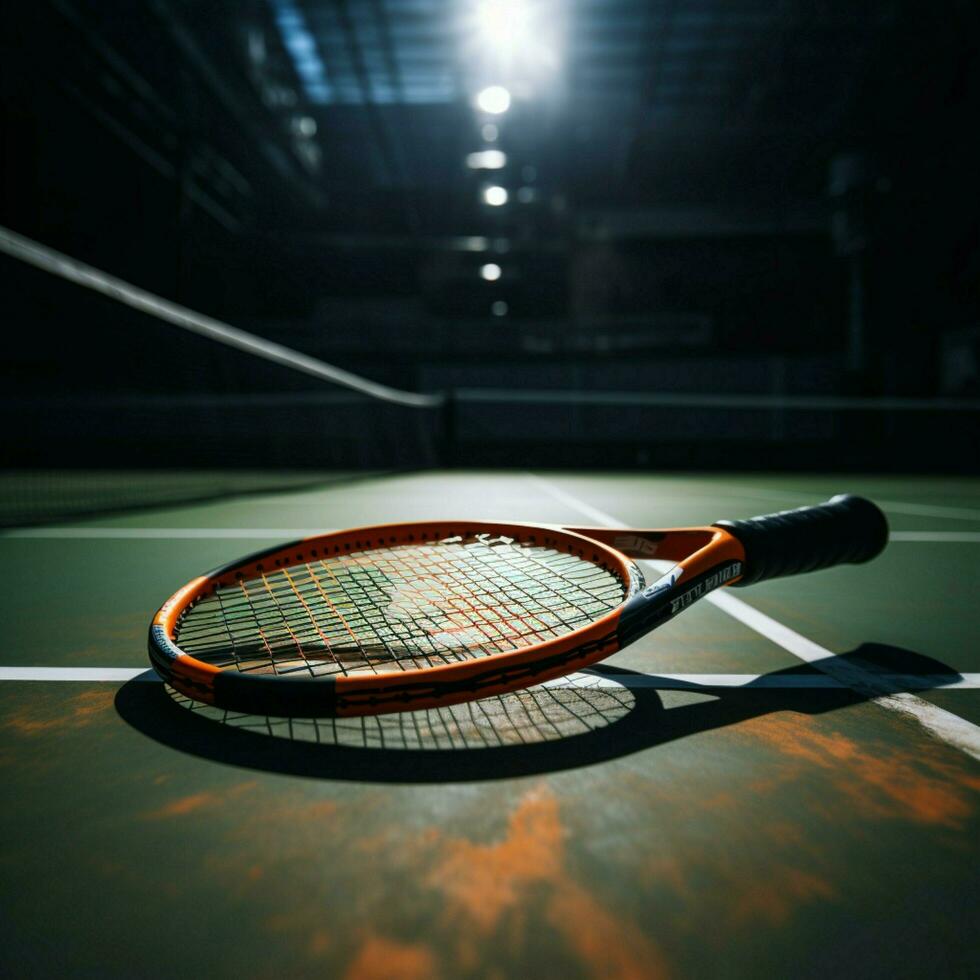 Badminton Fachmann Gericht Showdown, Spieler, Schläger, Federball, Meisterschaft Intensität zum Sozial Medien Post Größe ai generiert foto