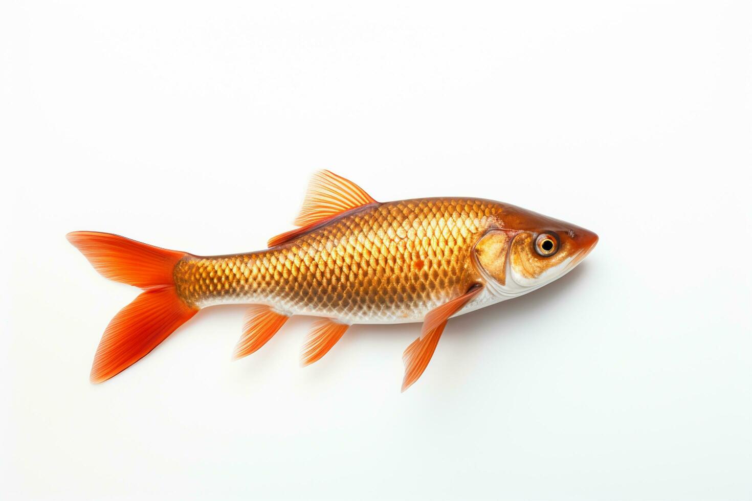 Goldfisch auf ein Weiß Hintergrund. Isolation. Studio Schuss. ai generiert foto