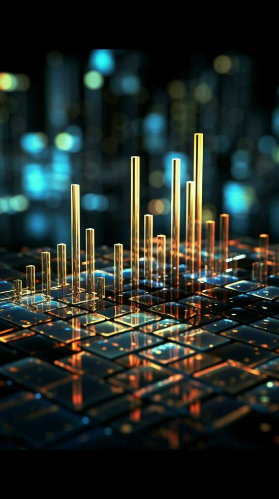 finanziell Statistiken verschmelzen mit Leuchter Diagramm zu symbolisieren Wirtschaft und Markt Vertikale Handy, Mobiltelefon Hintergrund ai generiert foto