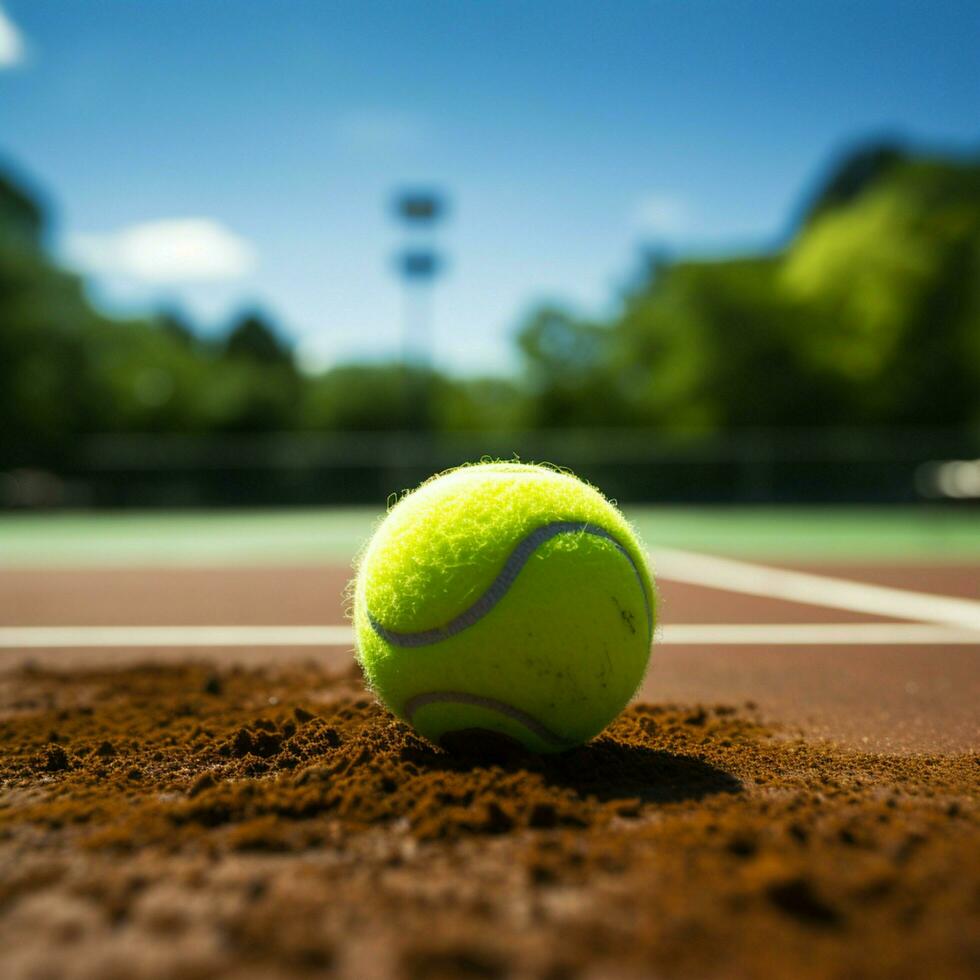 Grün Gericht summen, Rahmen bereit zum berauschend Tennis Spiel Aktion zum Sozial Medien Post Größe ai generiert foto