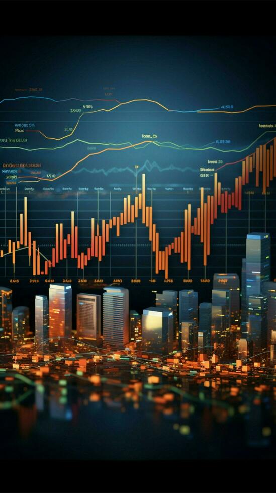 visuell Einsichten Geschäft, Lager Markt Trends analysiert im umfassend Überblick Vertikale Handy, Mobiltelefon Hintergrund ai generiert foto