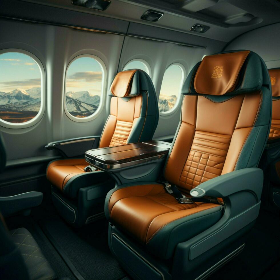 Prämie Komfort zuerst Klasse Sitze Angebot Luxus zum reisen, mit expansiv Kopieren Raum zum Sozial Medien Post Größe ai generiert foto