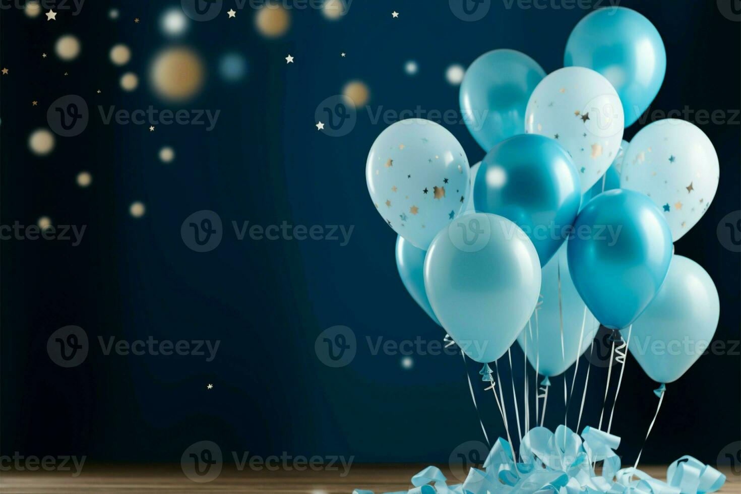 feiern mit Blau Luftballons und Sterne auf Ihre Babys Besondere Tag ai generiert foto