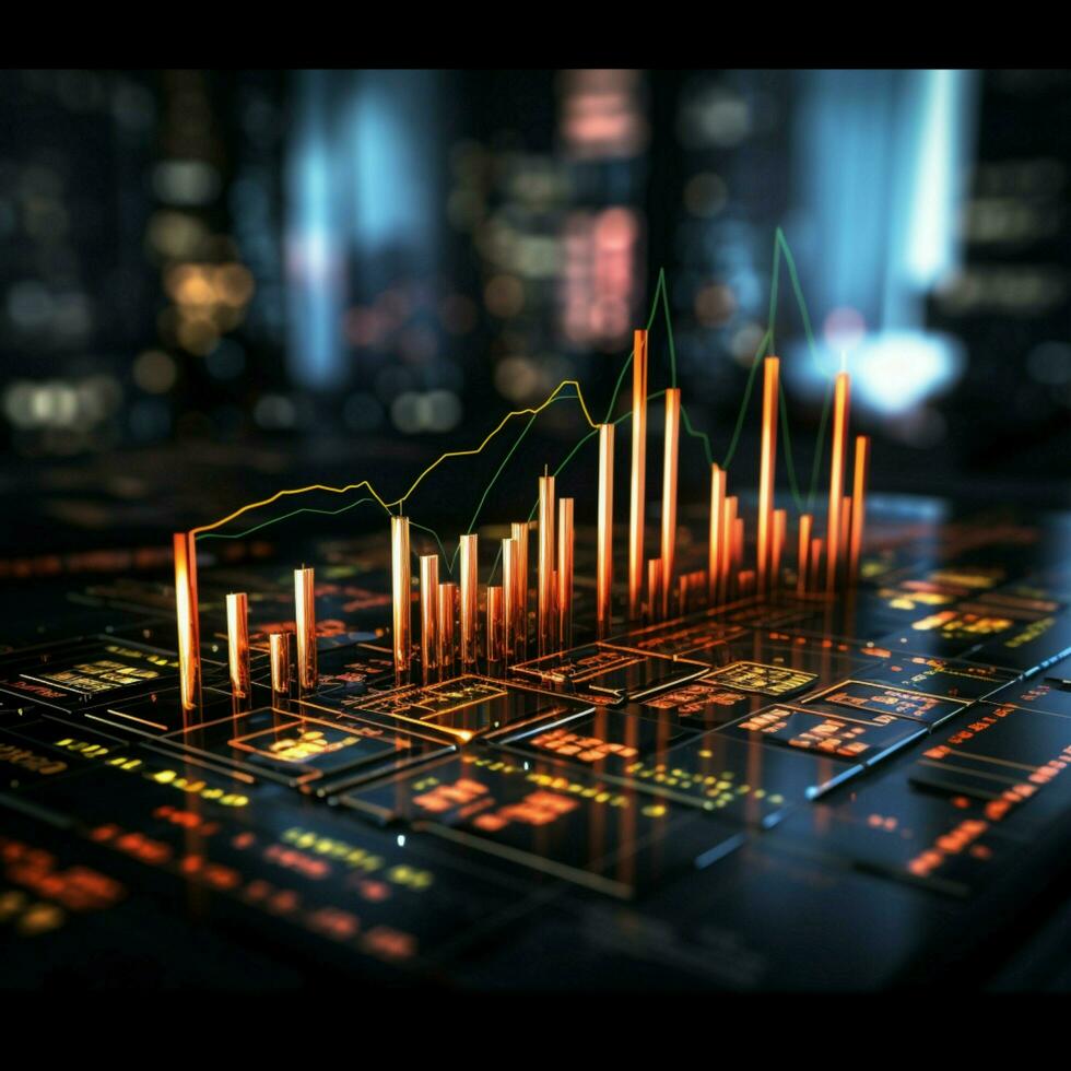 Lager Markt und Geschäft Diagramme verraten dynamisch Tendenzen, Gestaltung Investition Handel nähert sich zum Sozial Medien Post Größe ai generiert foto