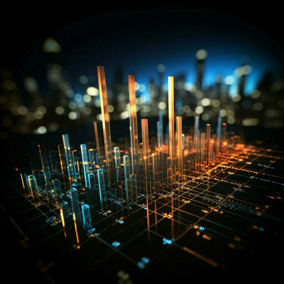 Bar Graph und Leuchter Diagramm darstellen Lager Markt Preis durch finanziell Statistiken zum Sozial Medien Post Größe ai generiert foto