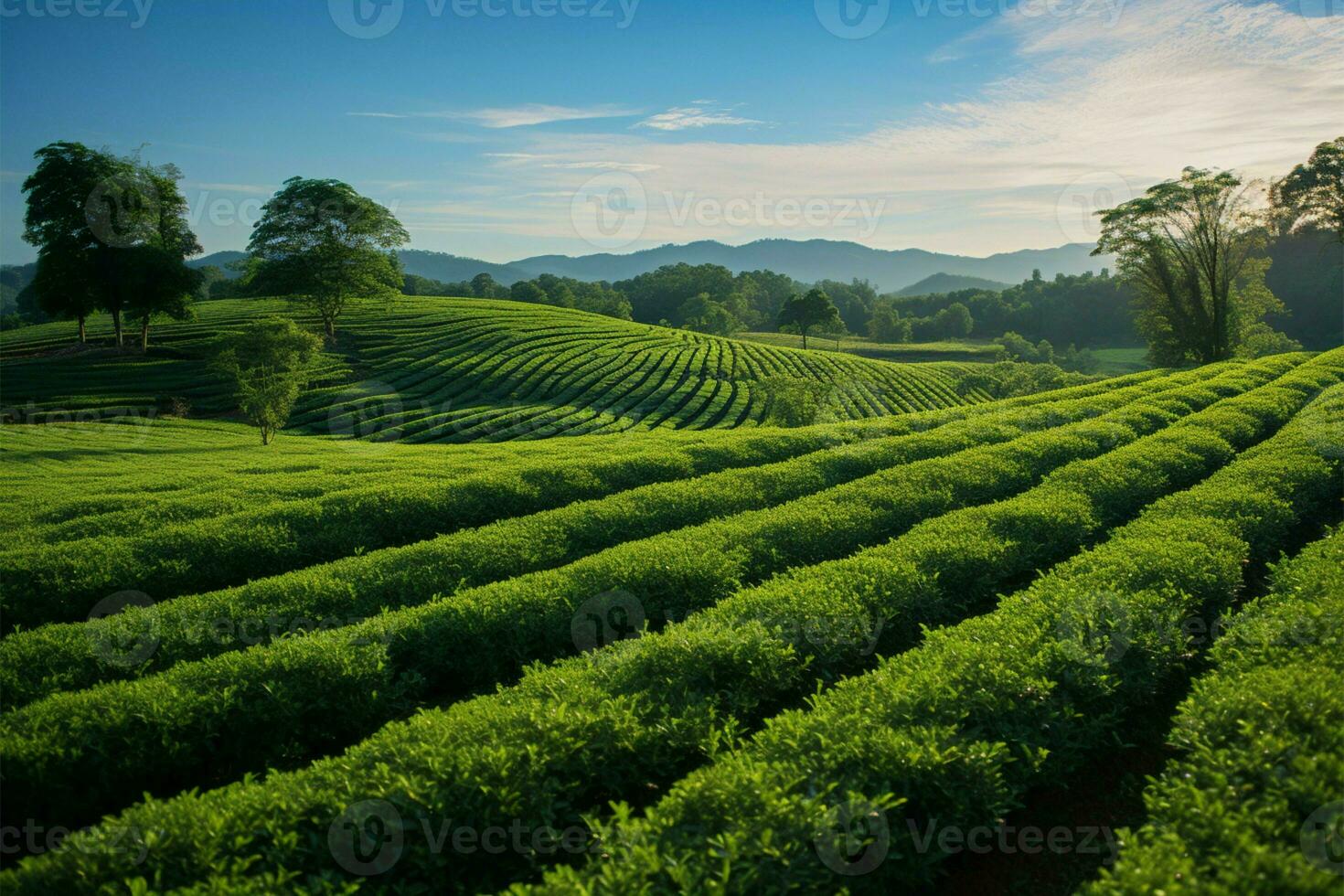 Grün Weite Choui fong Tee Plantage, ein Chiang Rai Wunder ai generiert foto