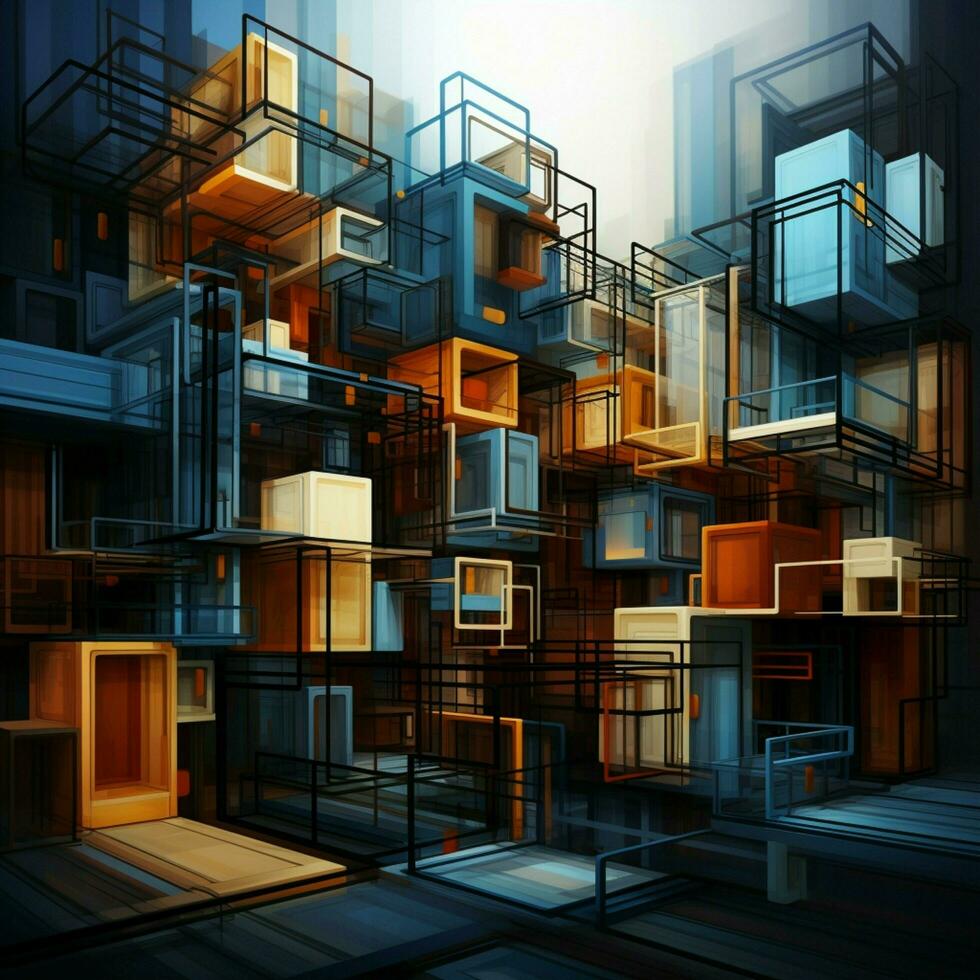 die Architektur, ein faszinierend abstrakt Kunstwerk mit beschwingt Farben und kompliziert Muster zum Sozial Medien Post Größe ai generiert foto