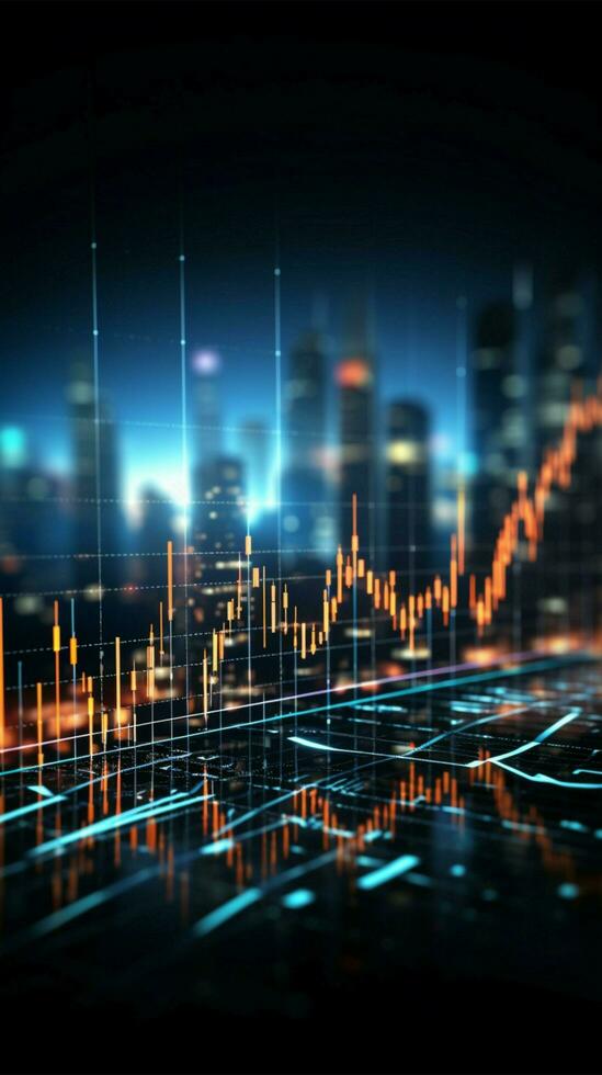 Geschäft und Lager Markt Grafiken Titel Bild finanziell Trends und Performance Analyse Visualisierung Vertikale Handy, Mobiltelefon Hintergrund ai generiert foto