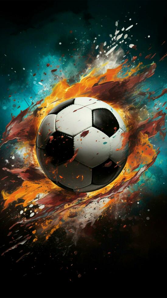 abstrakt Fußball Ball, auffällig Poster, ein Muss haben zum Sport Fans Vertikale Handy, Mobiltelefon Hintergrund ai generiert foto