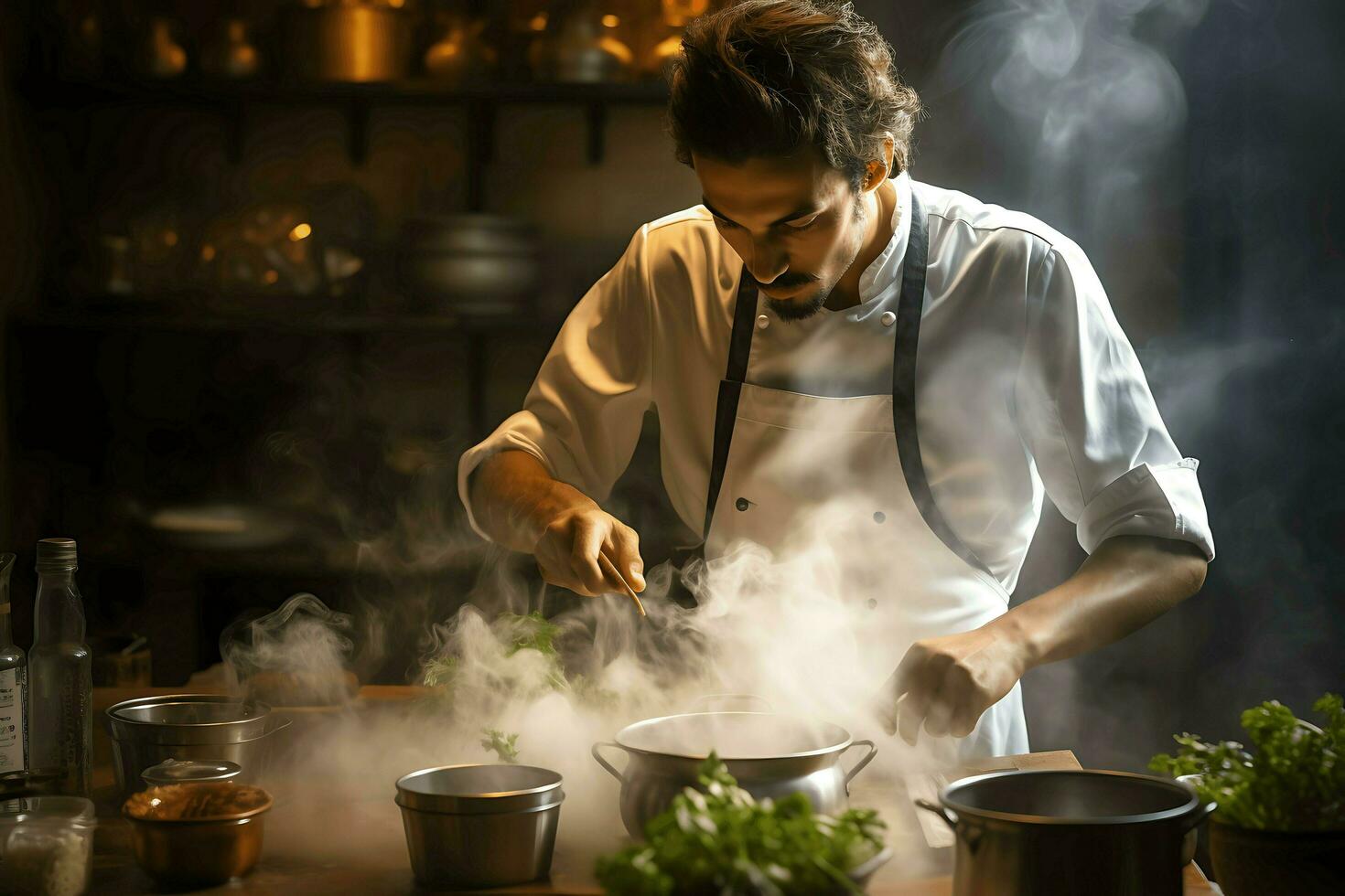 männlich Koch Kochen beim Restaurant ai generativ foto