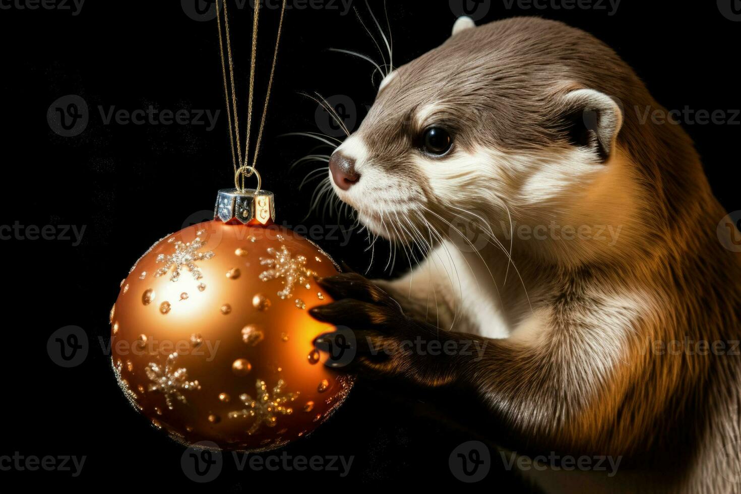 spielerisch Neu Jahre Otter interagieren mit ein glänzend Weihnachten Flitter isoliert auf ein Gradient Hintergrund foto